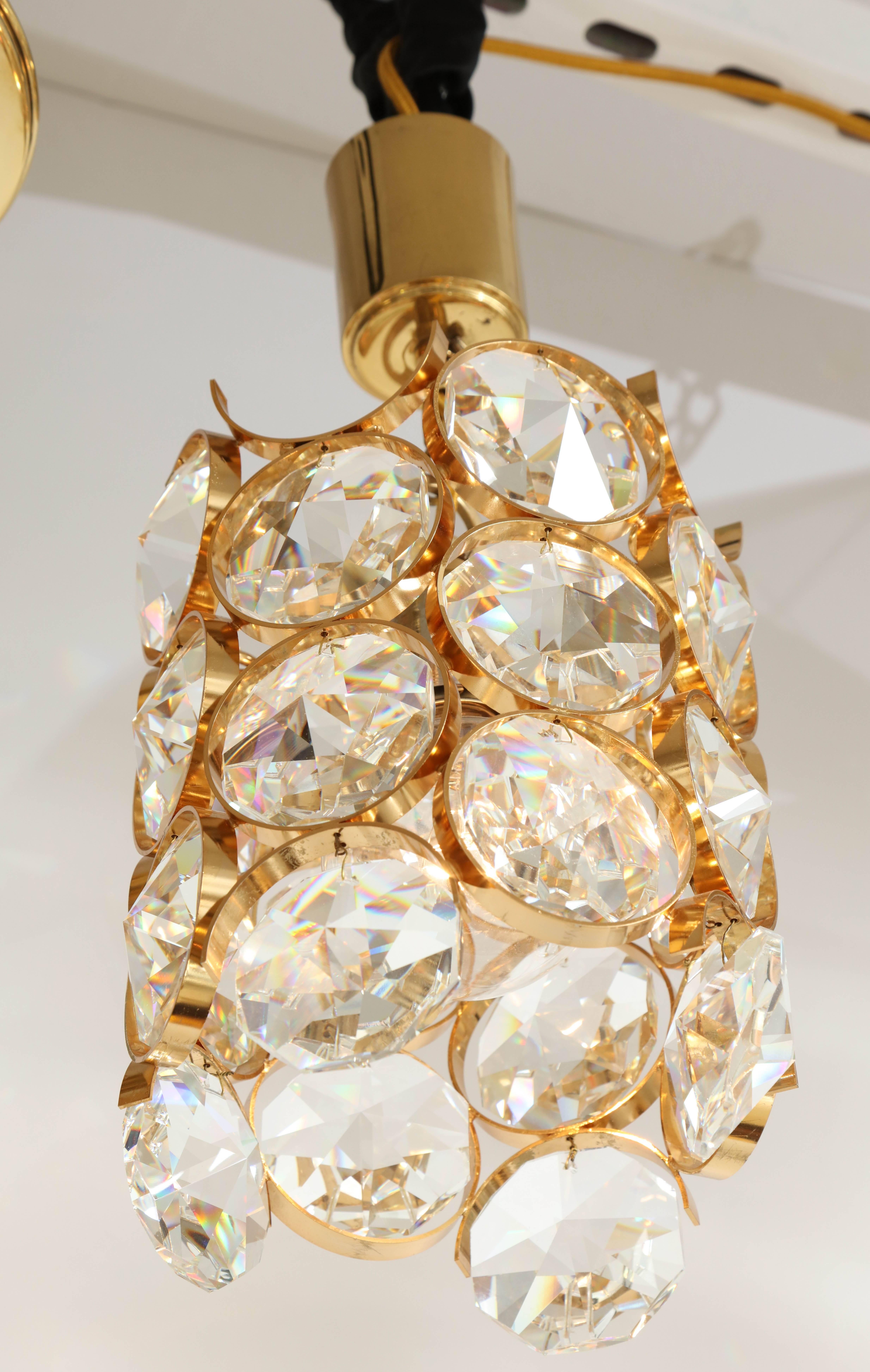 Ernest Palme Faceted Crystal and Gilt Brass Pendant In Excellent Condition For Sale In New York, NY