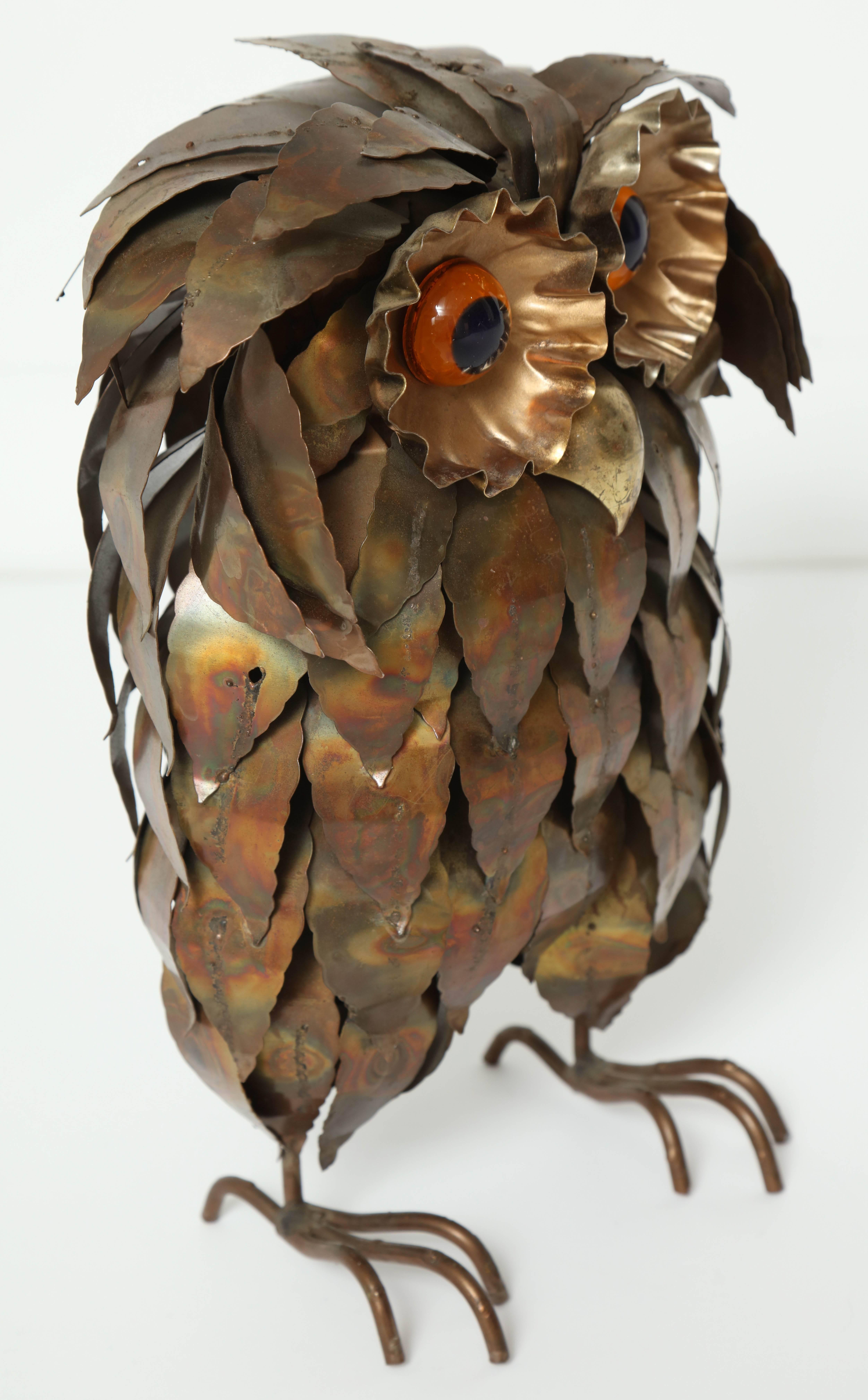 Mid-20th Century Brass Owl Sculpture, In the Style of Curtis Jere, circa 1950