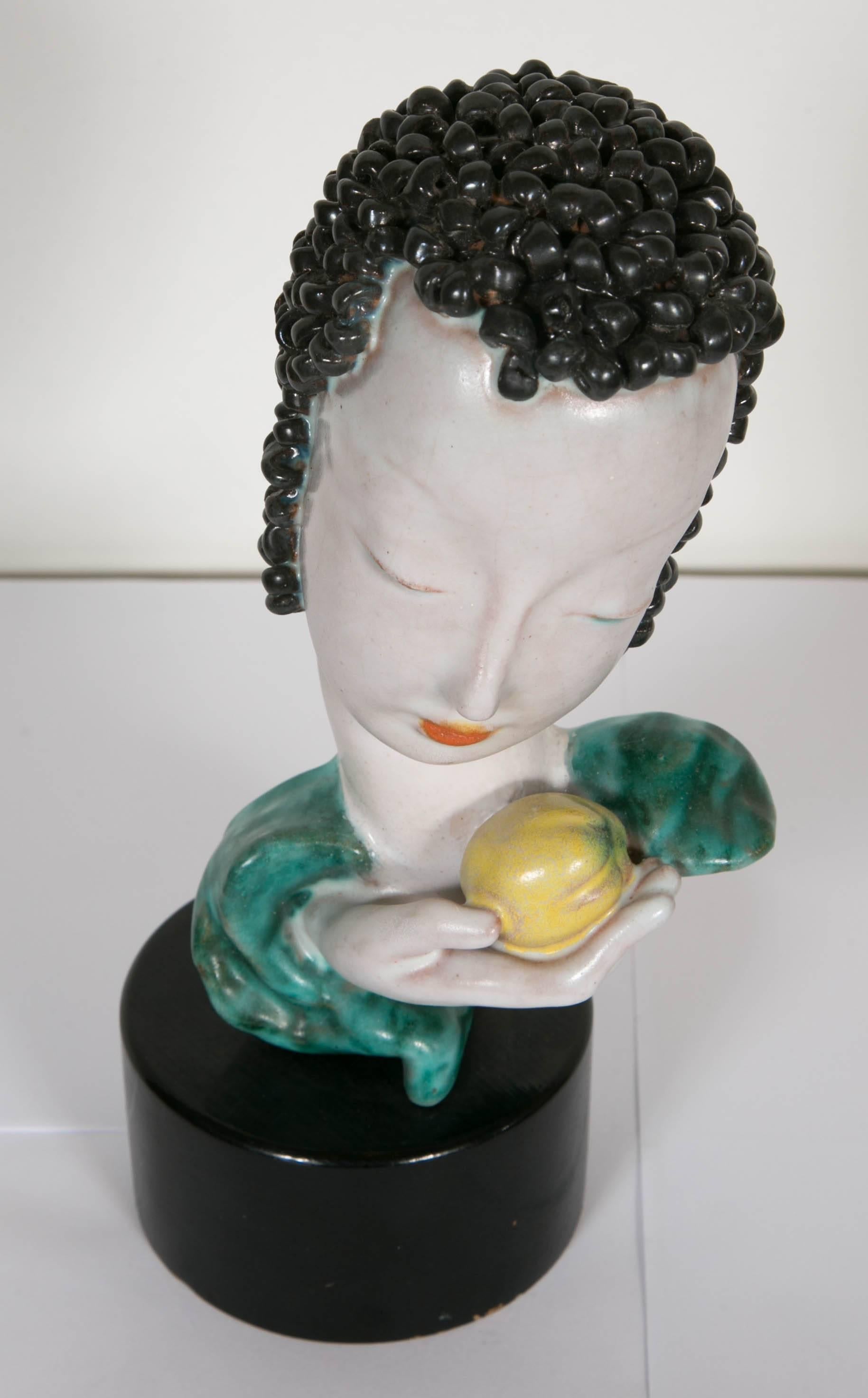 Mid-20th Century Beautiful Ceramic Lady's Head, by Goldscheider, Austrian, circa 1930