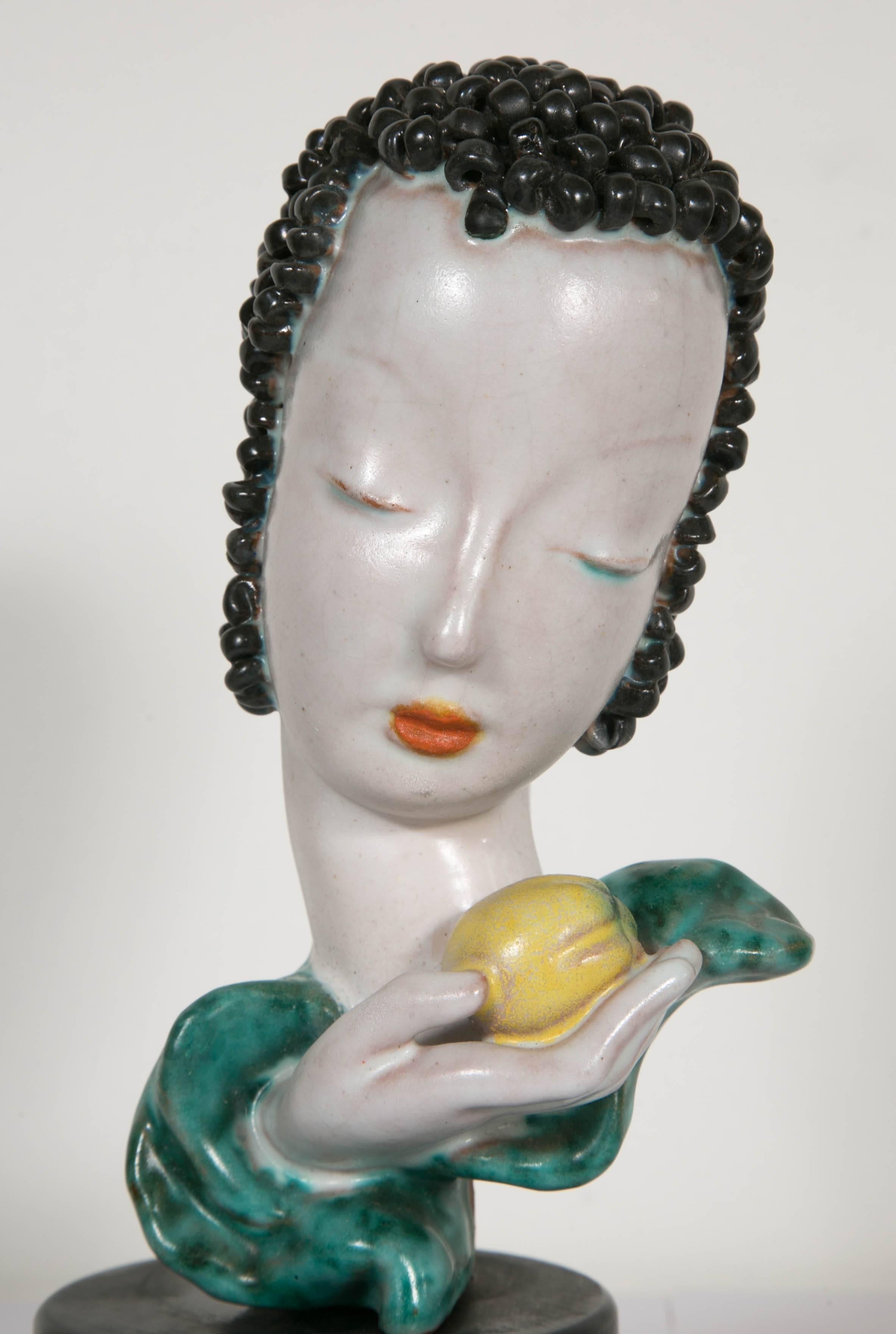 Beautiful Ceramic Lady's Head, by Goldscheider, Austrian, circa 1930 1
