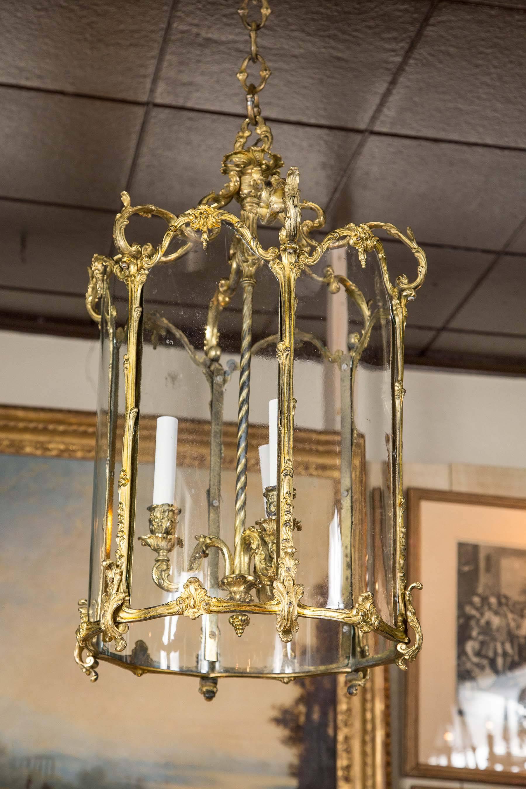 Louis XV Style Six Sided Gilt Bronze Three-Light Lantern 2