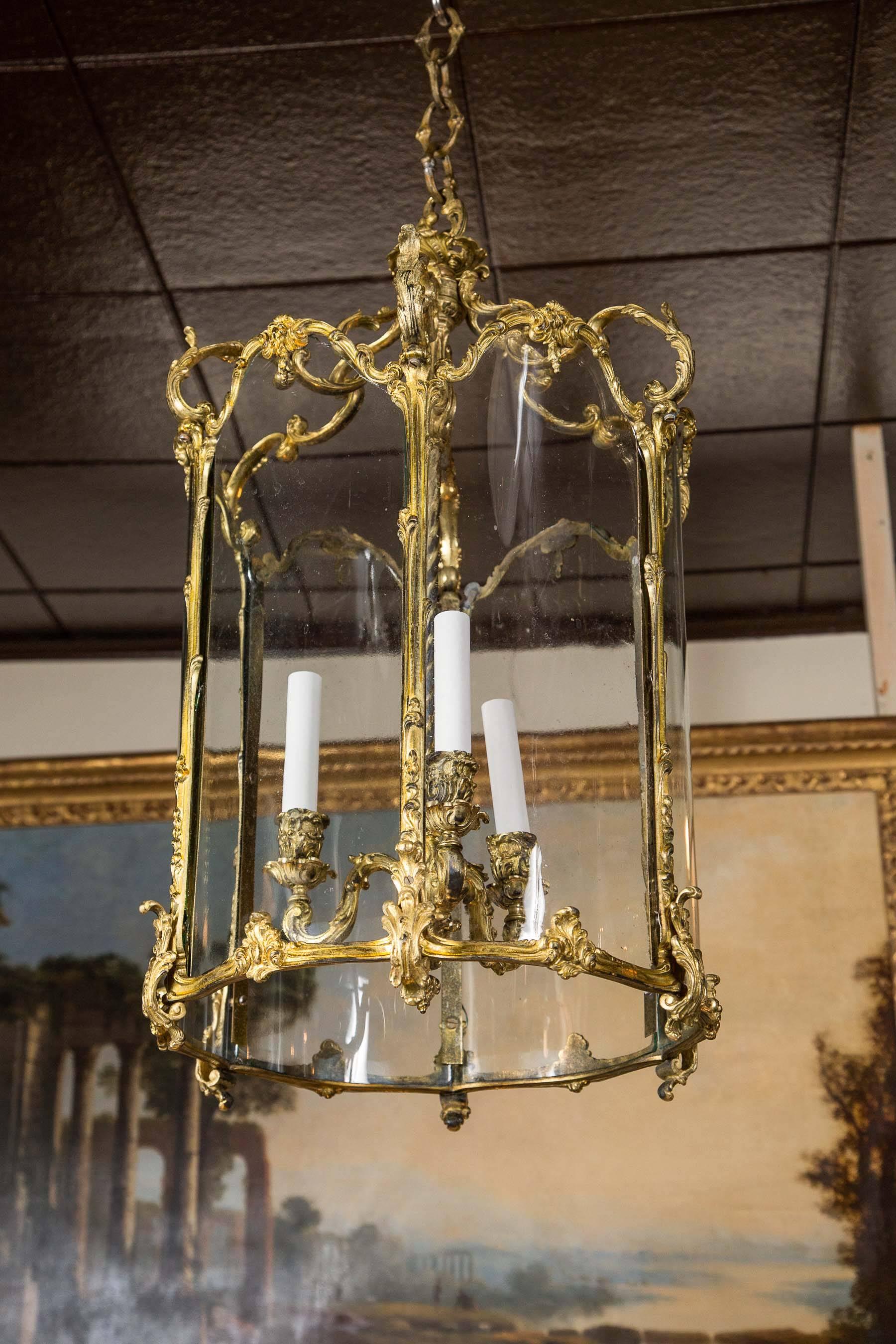 Louis XV Style Six Sided Gilt Bronze Three-Light Lantern 3