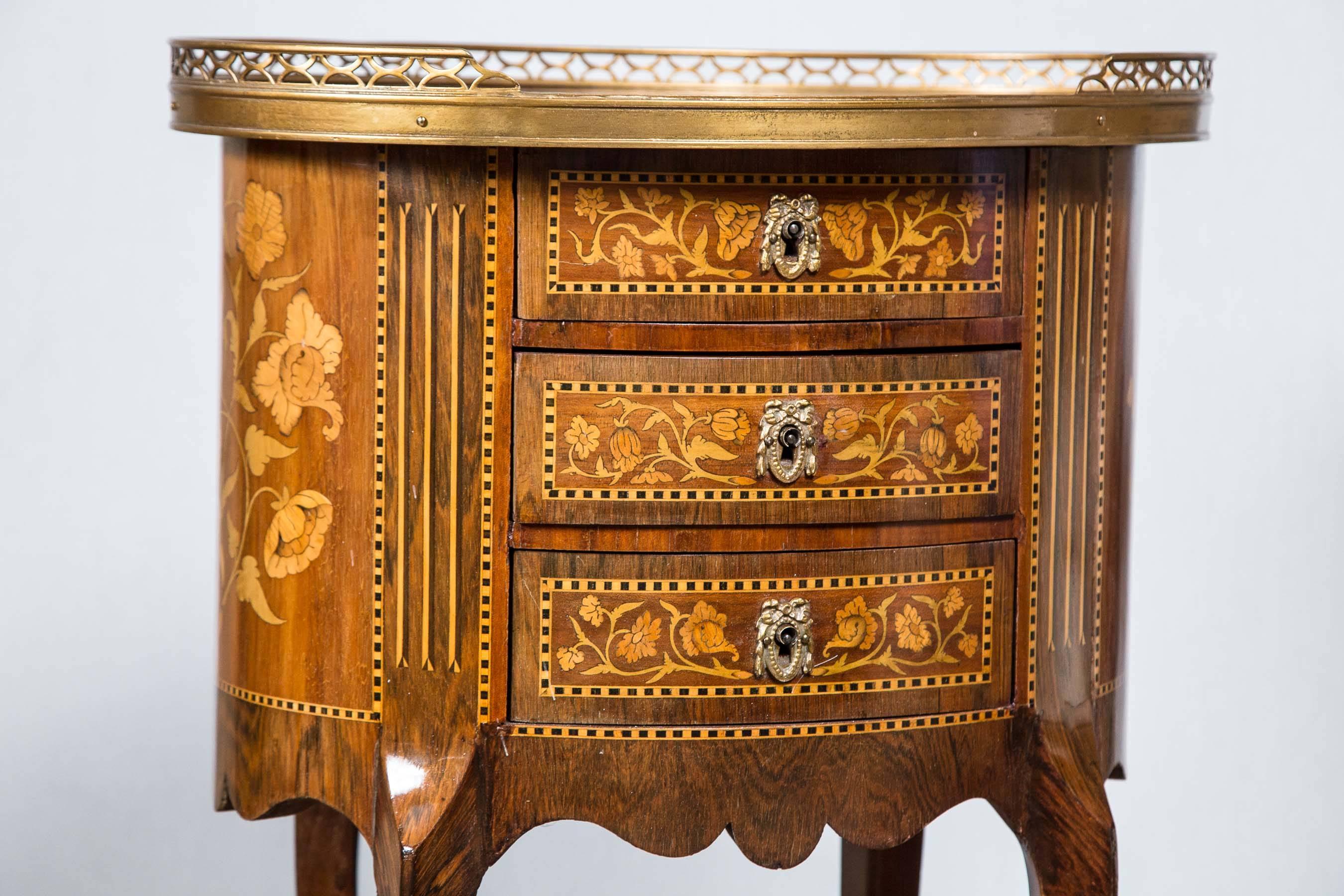 Louis XV Pair of Galleried Marquetry Side Tables