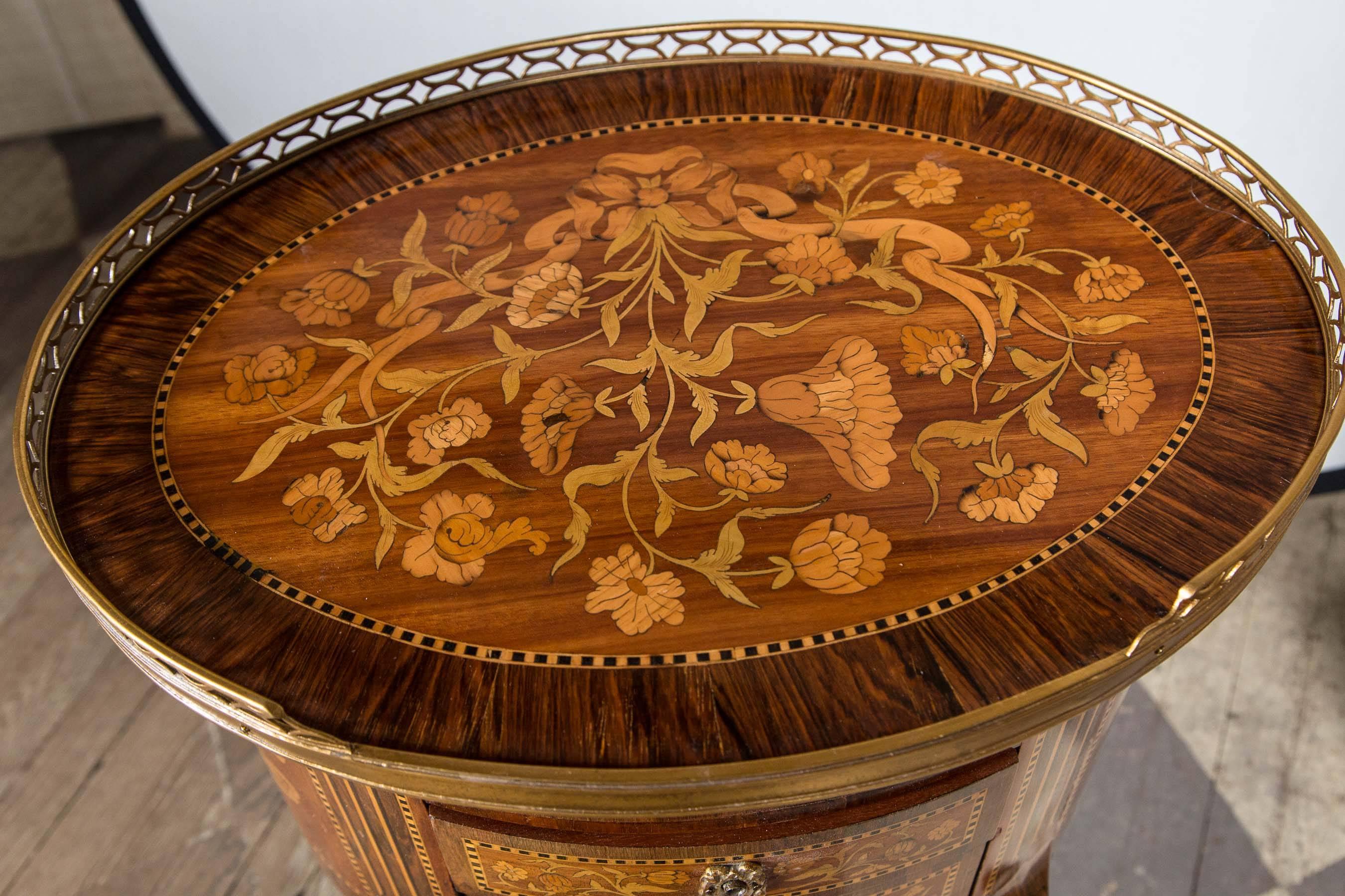 French Pair of Galleried Marquetry Side Tables