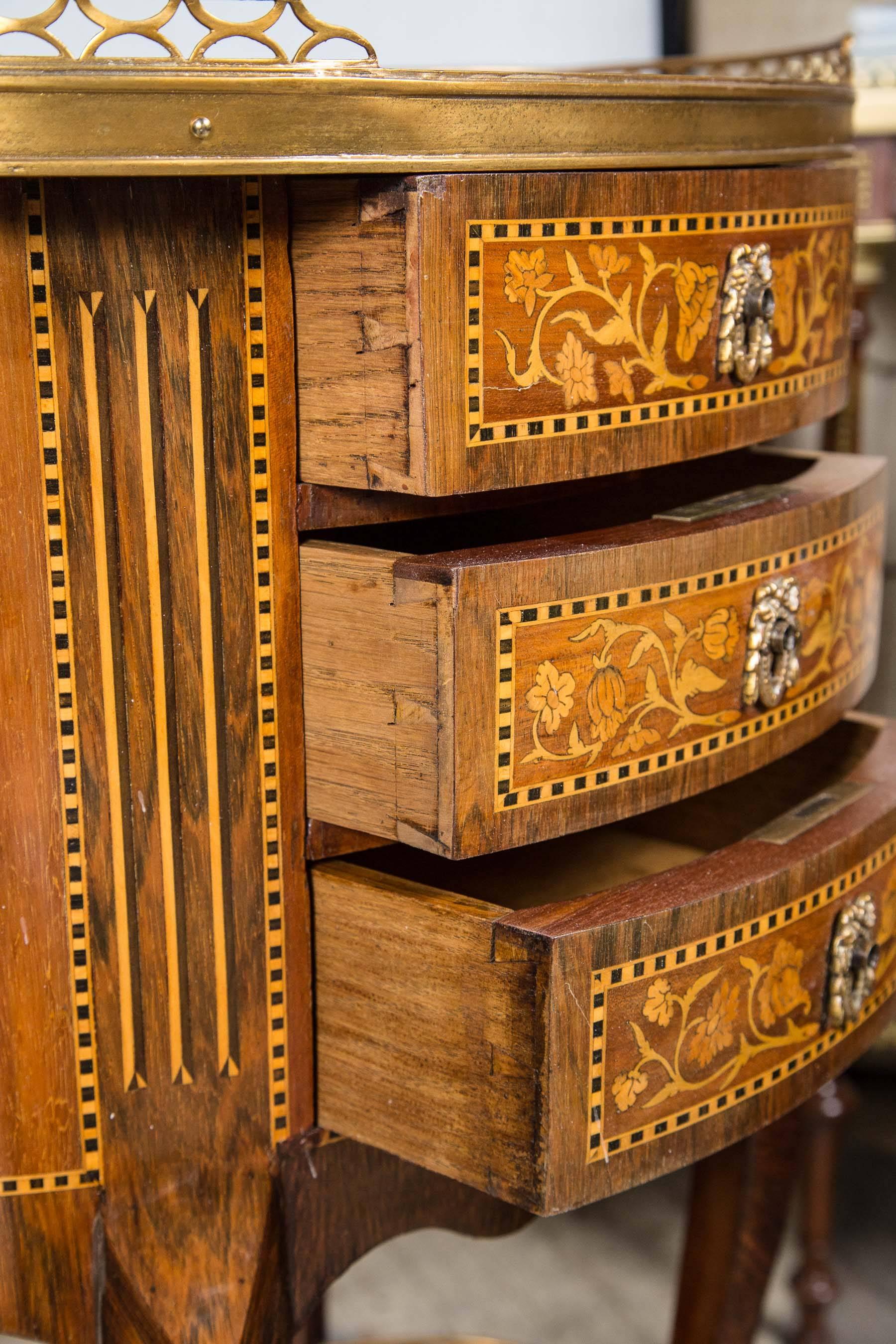 Hand-Crafted Pair of Galleried Marquetry Side Tables