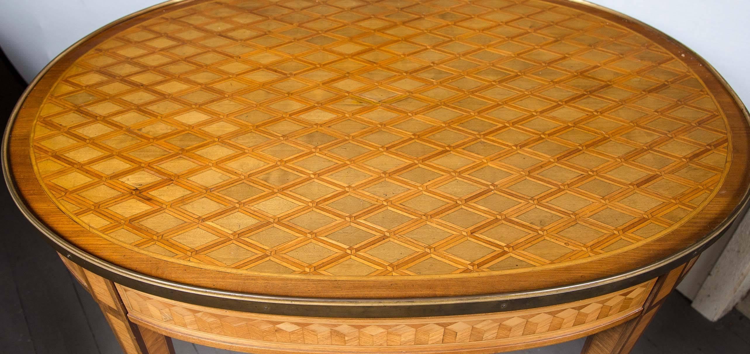 French Oval Occasional Louis XVI Style Parquetry Table For Sale
