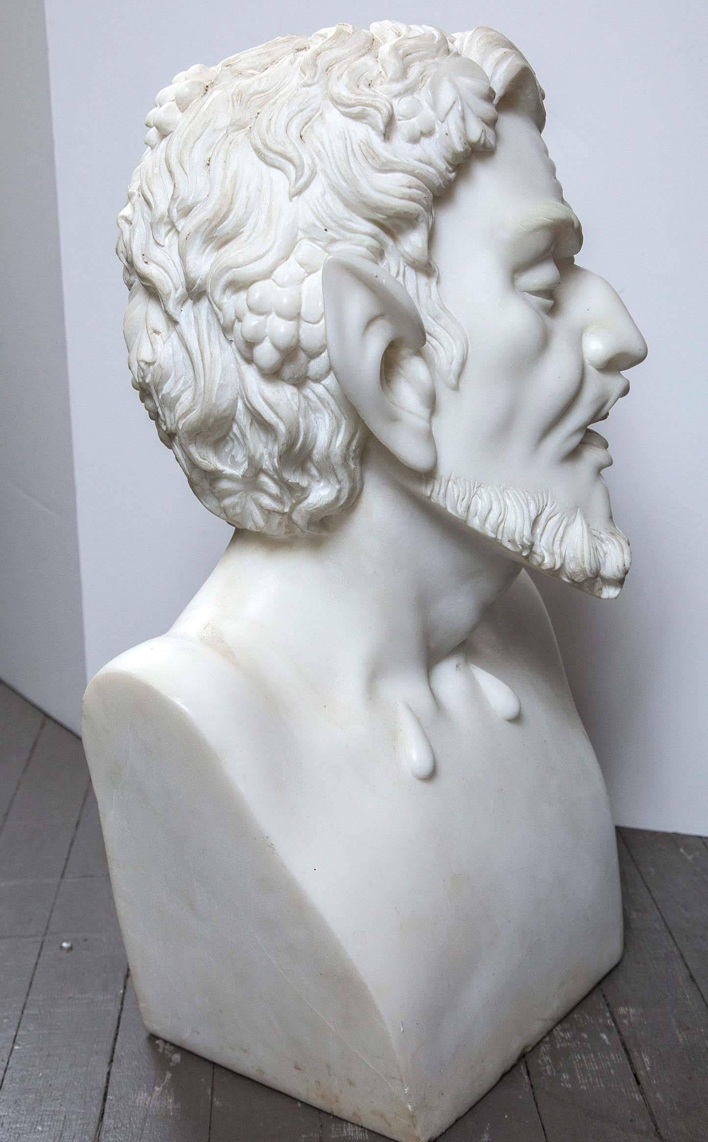 Solid White Marble Bust of the Satyr In Good Condition For Sale In Woodbury, CT