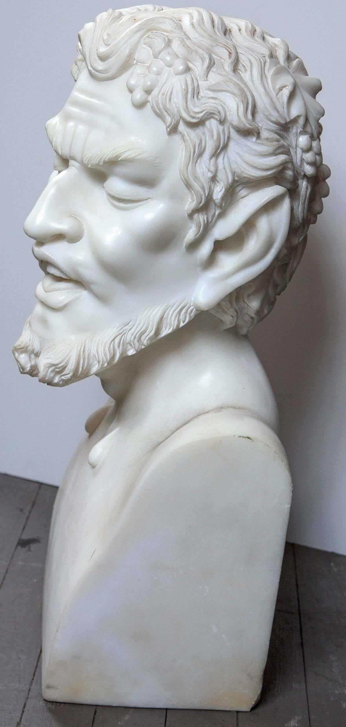 20th Century Solid White Marble Bust of the Satyr For Sale