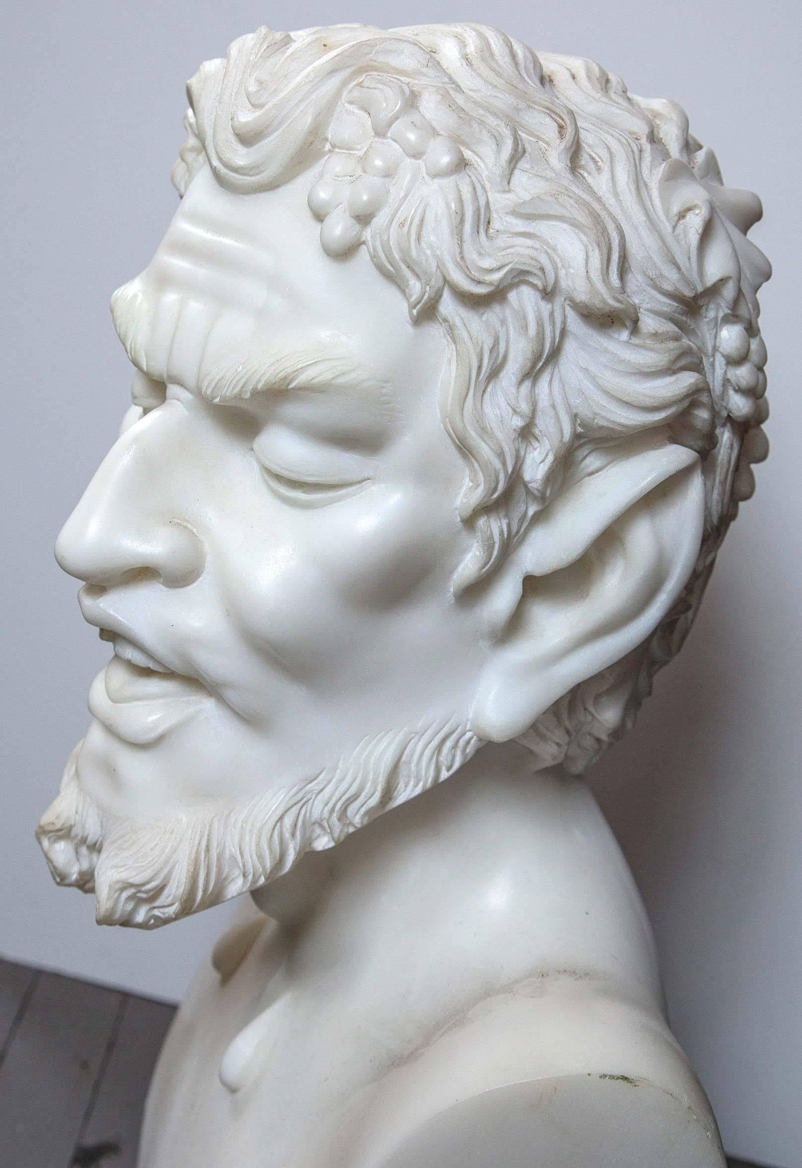 Solid White Marble Bust of the Satyr For Sale 1