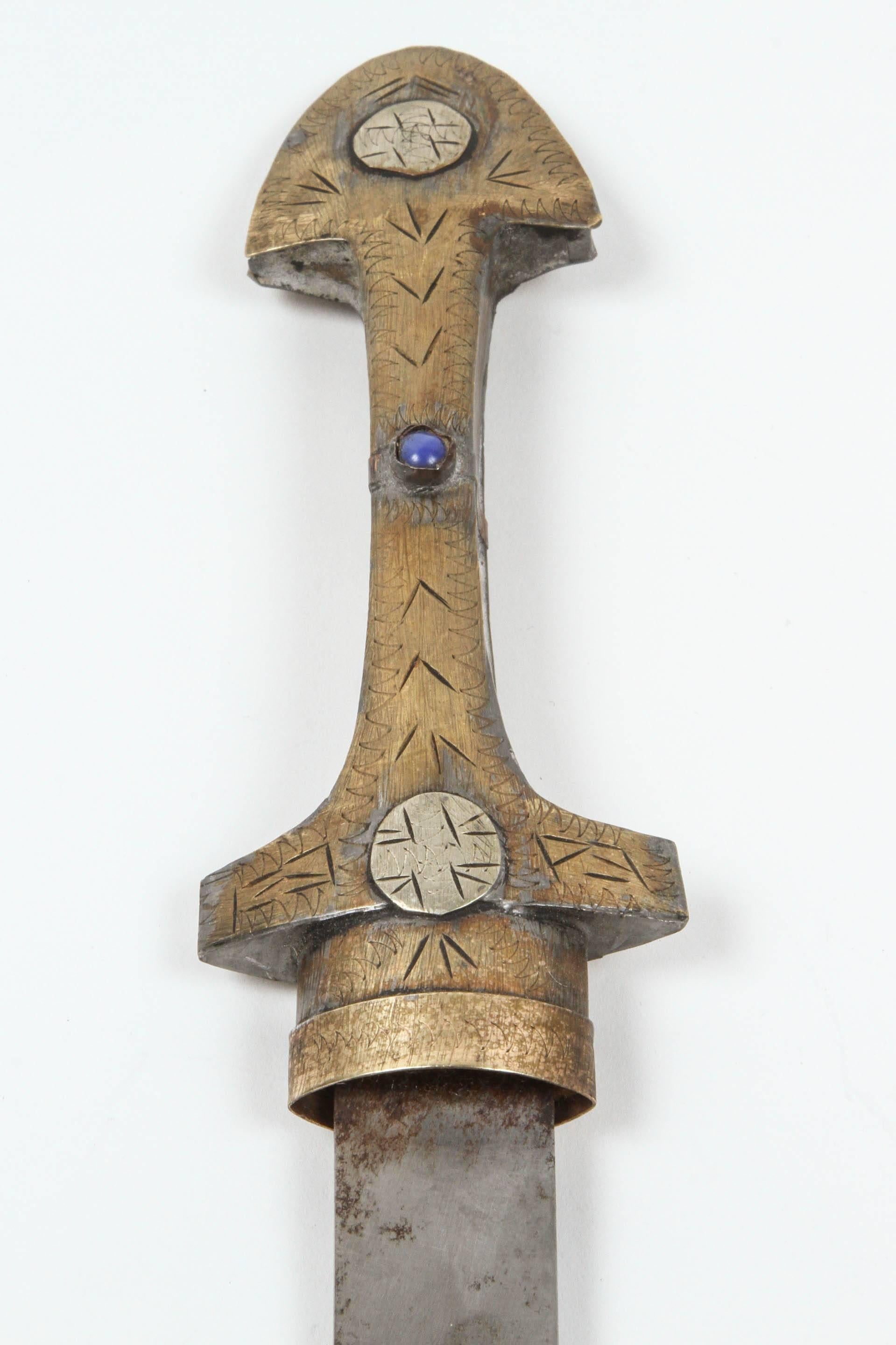 Hand-Carved Moroccan Brass Dagger