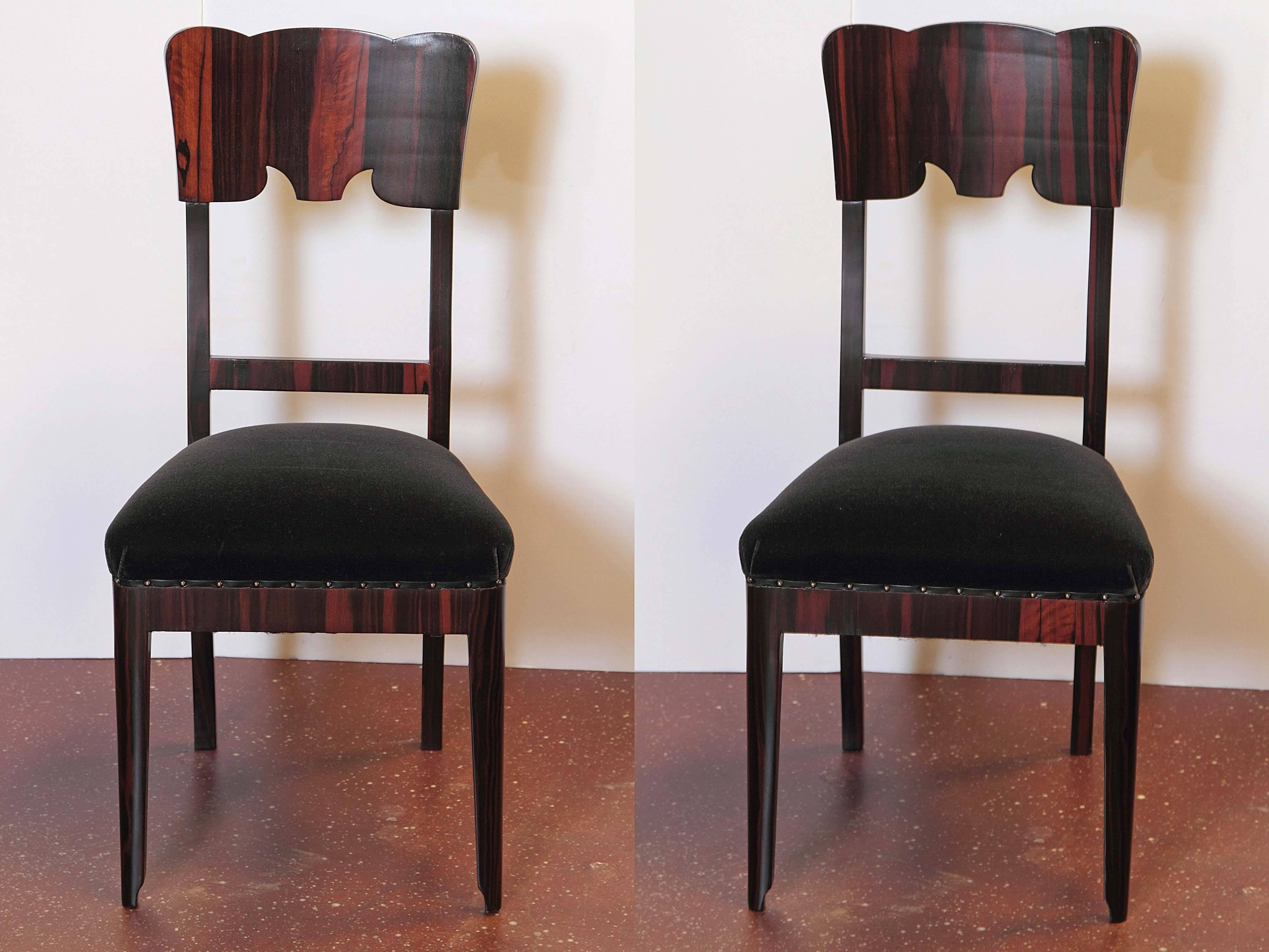 Mid-20th Century Set of Six French Art Deco Rosewood Veneered Side Chairs