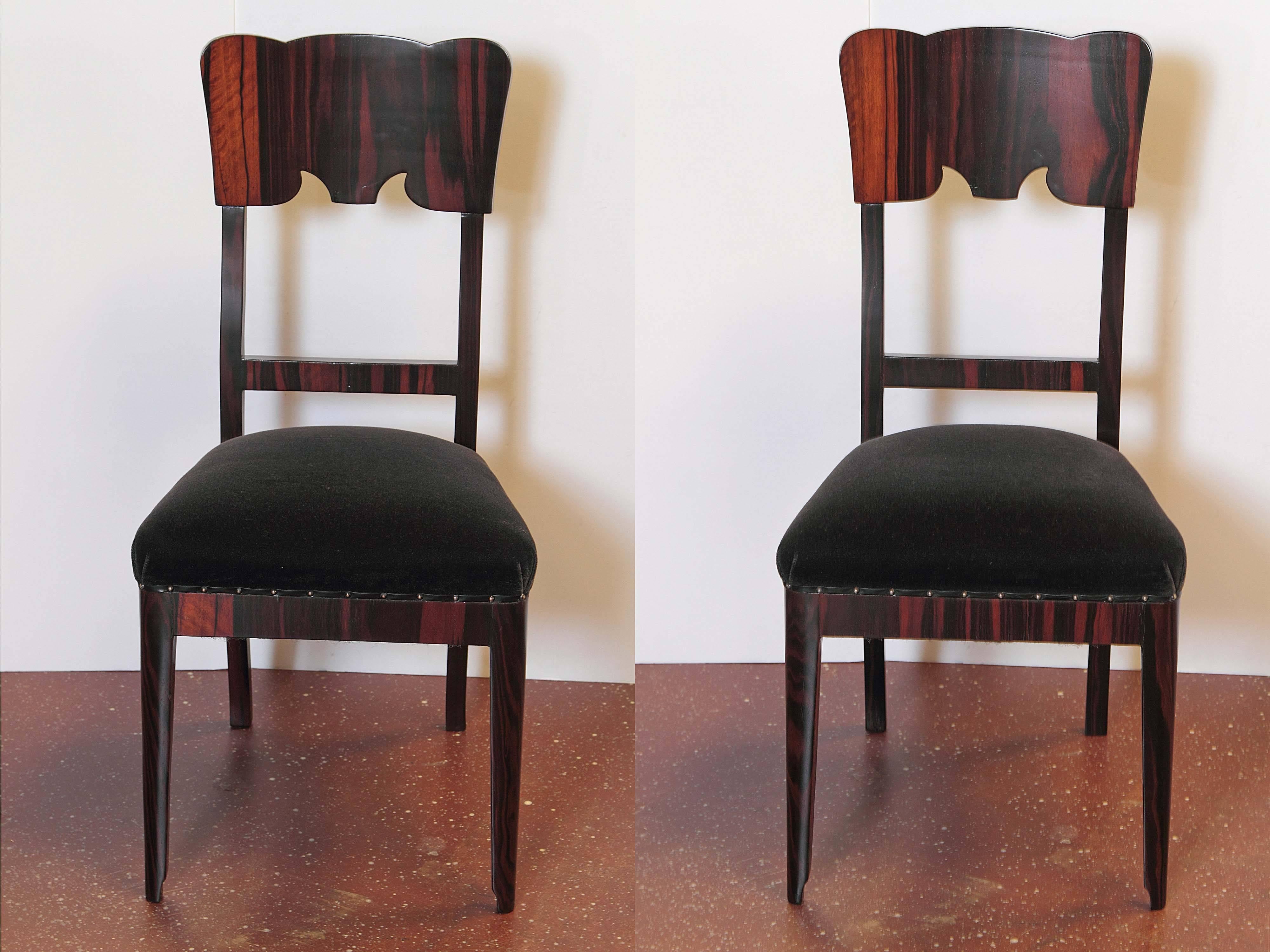 Wood Set of Six French Art Deco Rosewood Veneered Side Chairs