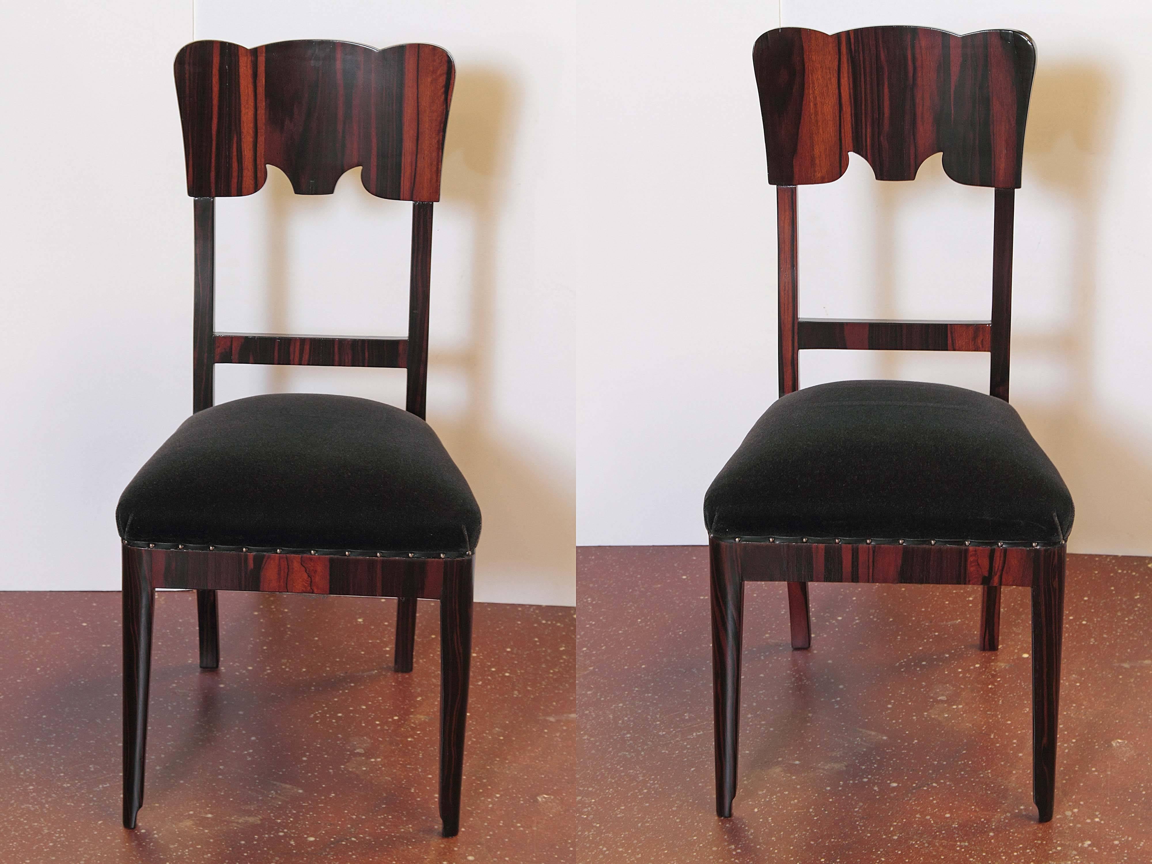 Set of Six French Art Deco Rosewood Veneered Side Chairs 1