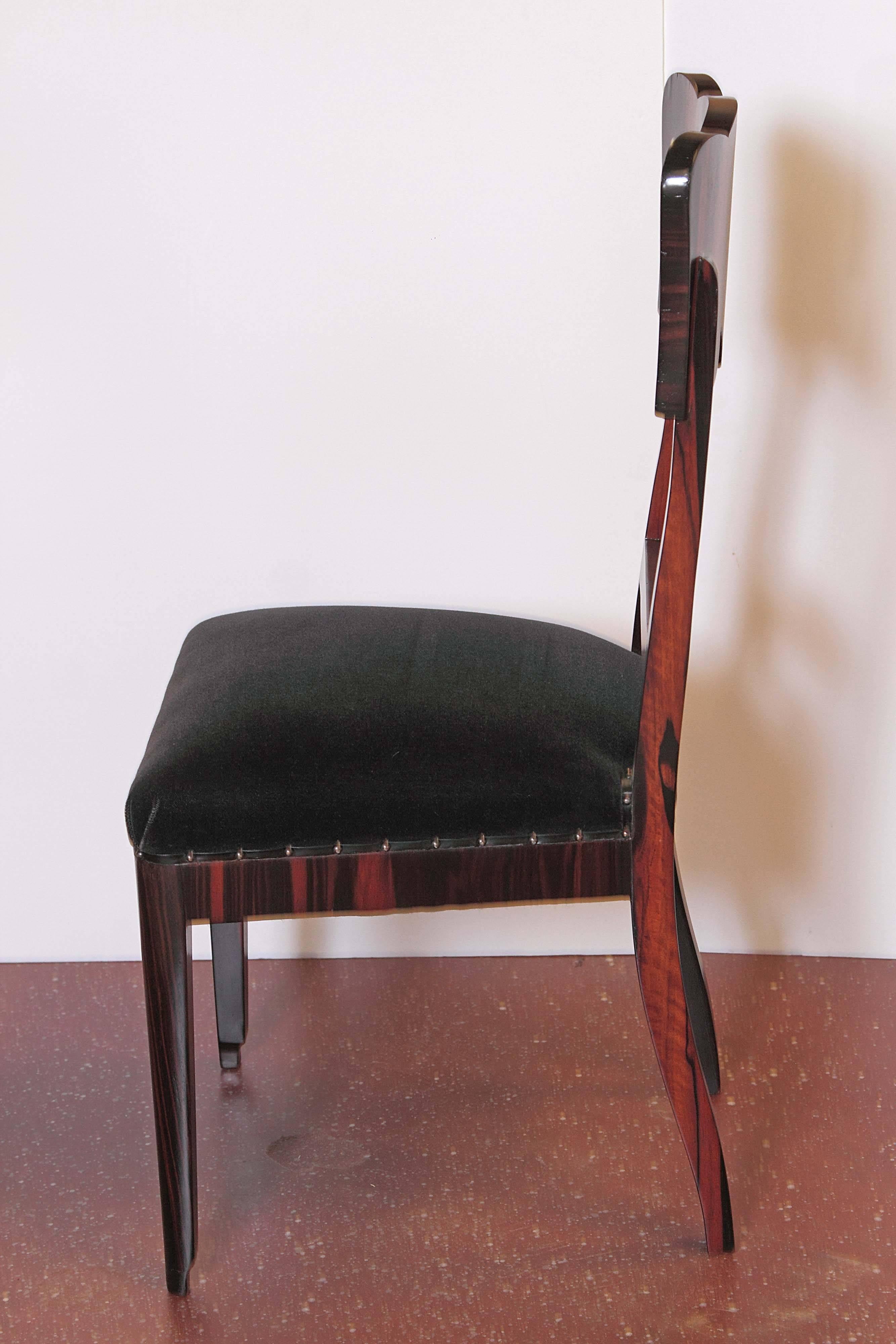 Set of Six French Art Deco Rosewood Veneered Side Chairs 3