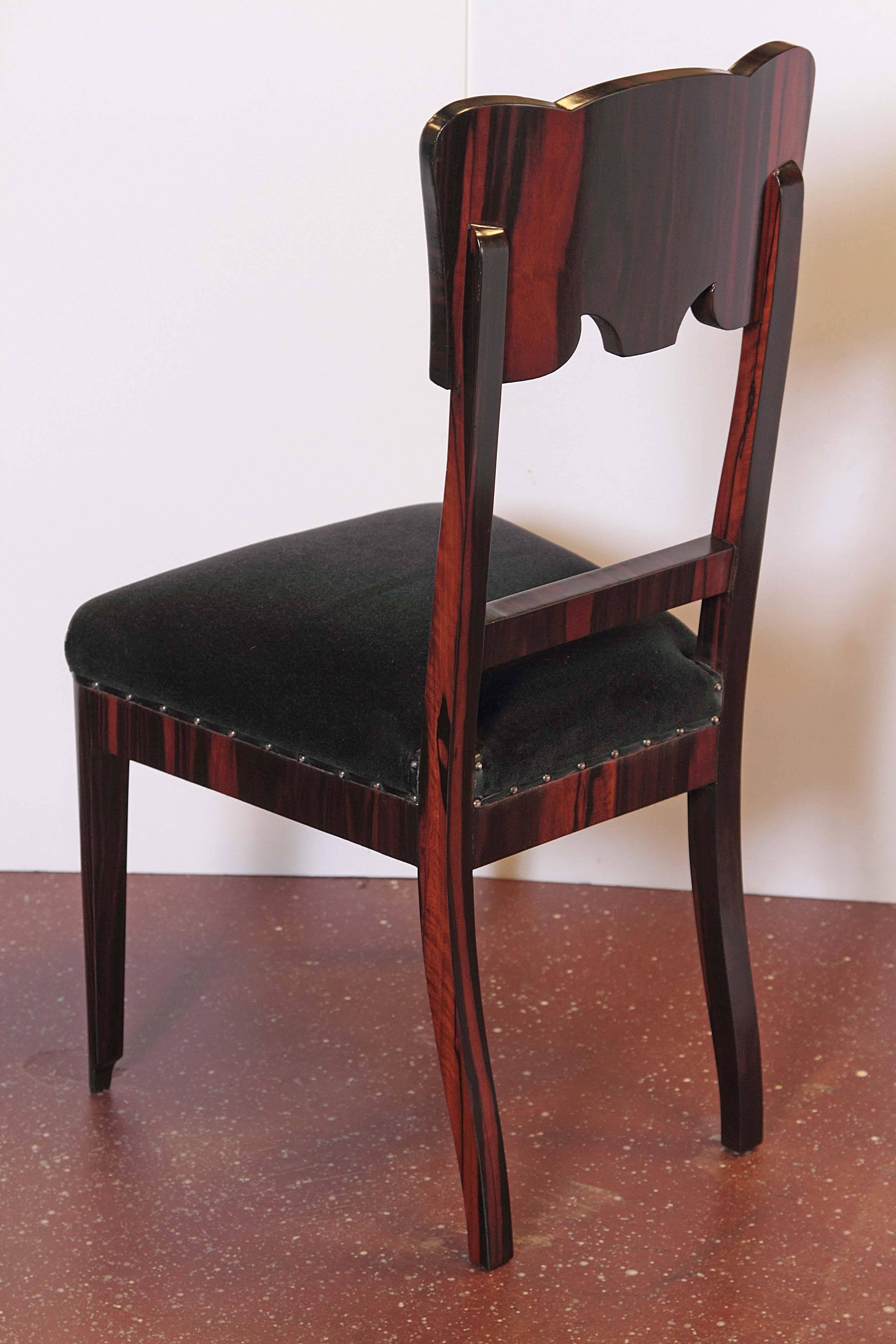 Set of Six French Art Deco Rosewood Veneered Side Chairs 4