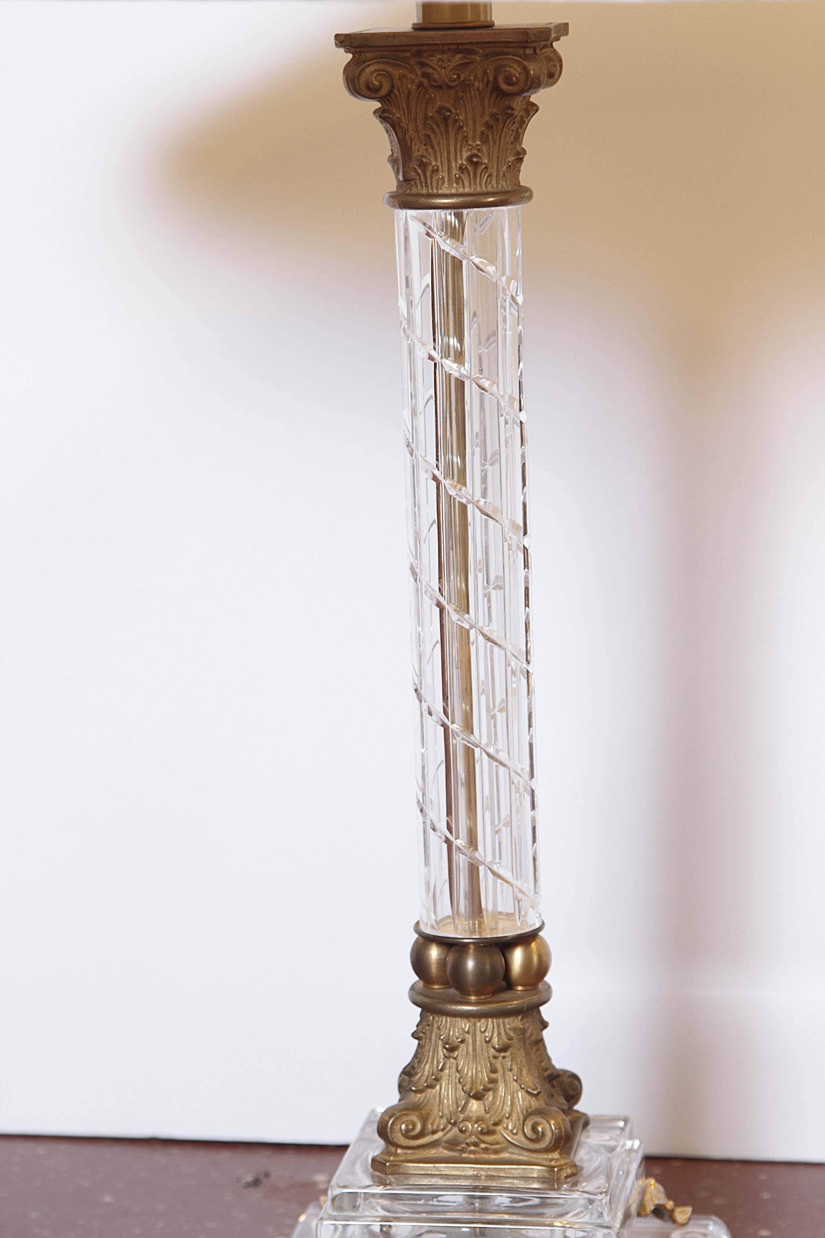 Unknown Pair of Crystal Column Lamps