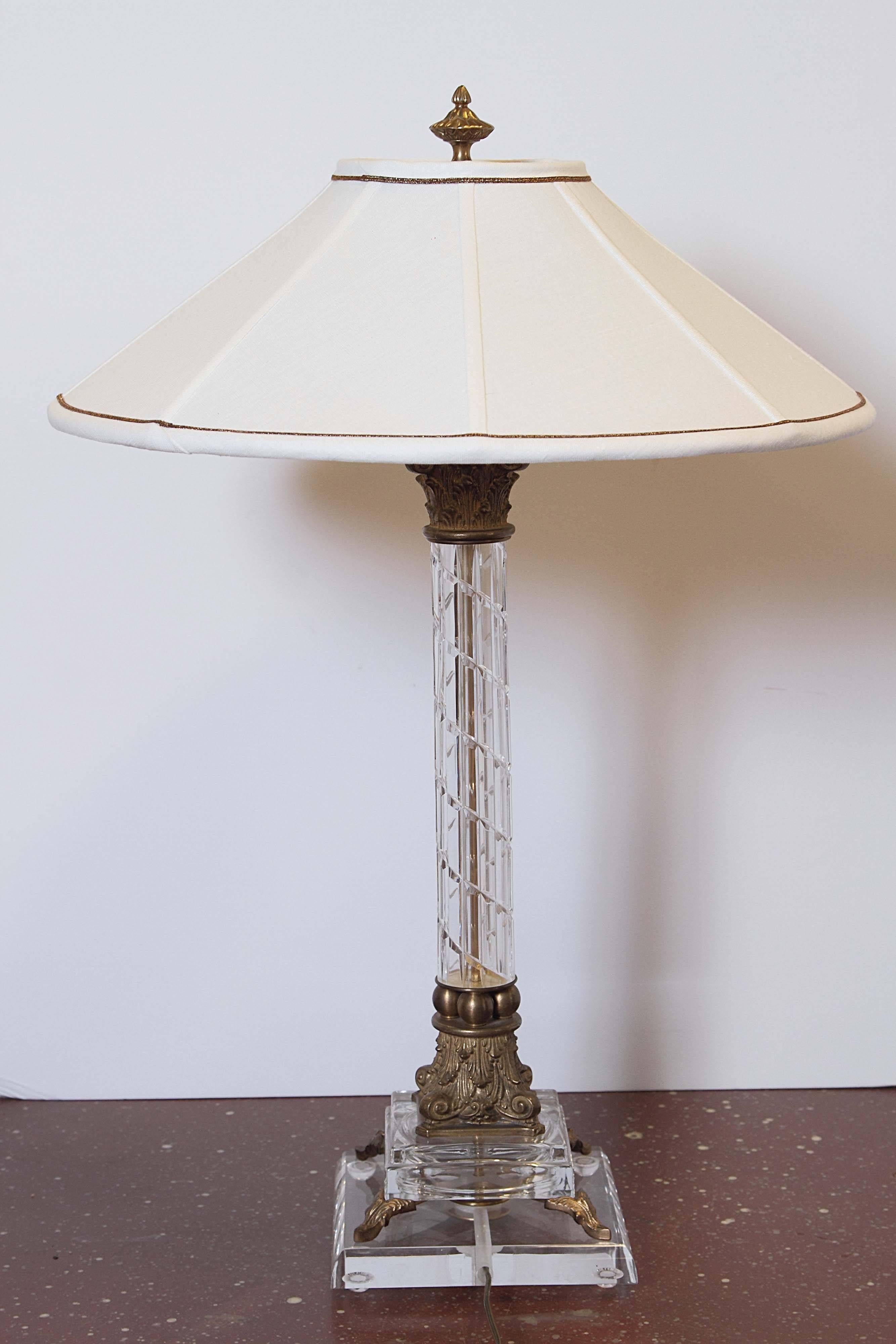 Pair of Crystal Column Lamps In Excellent Condition In Dallas, TX