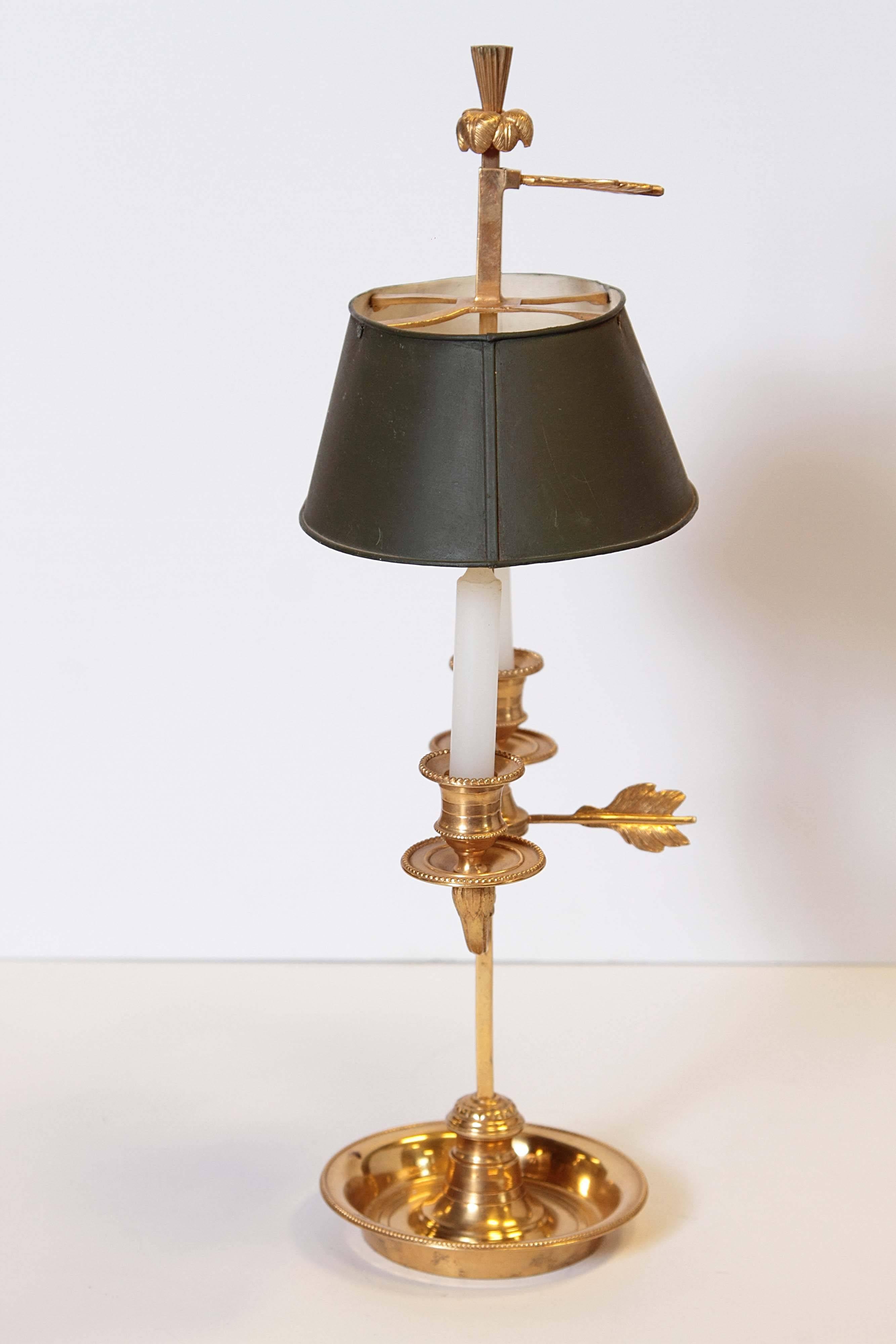 Louis XVI Bouillotte Lamp with Two Arms and Oval Shade For Sale