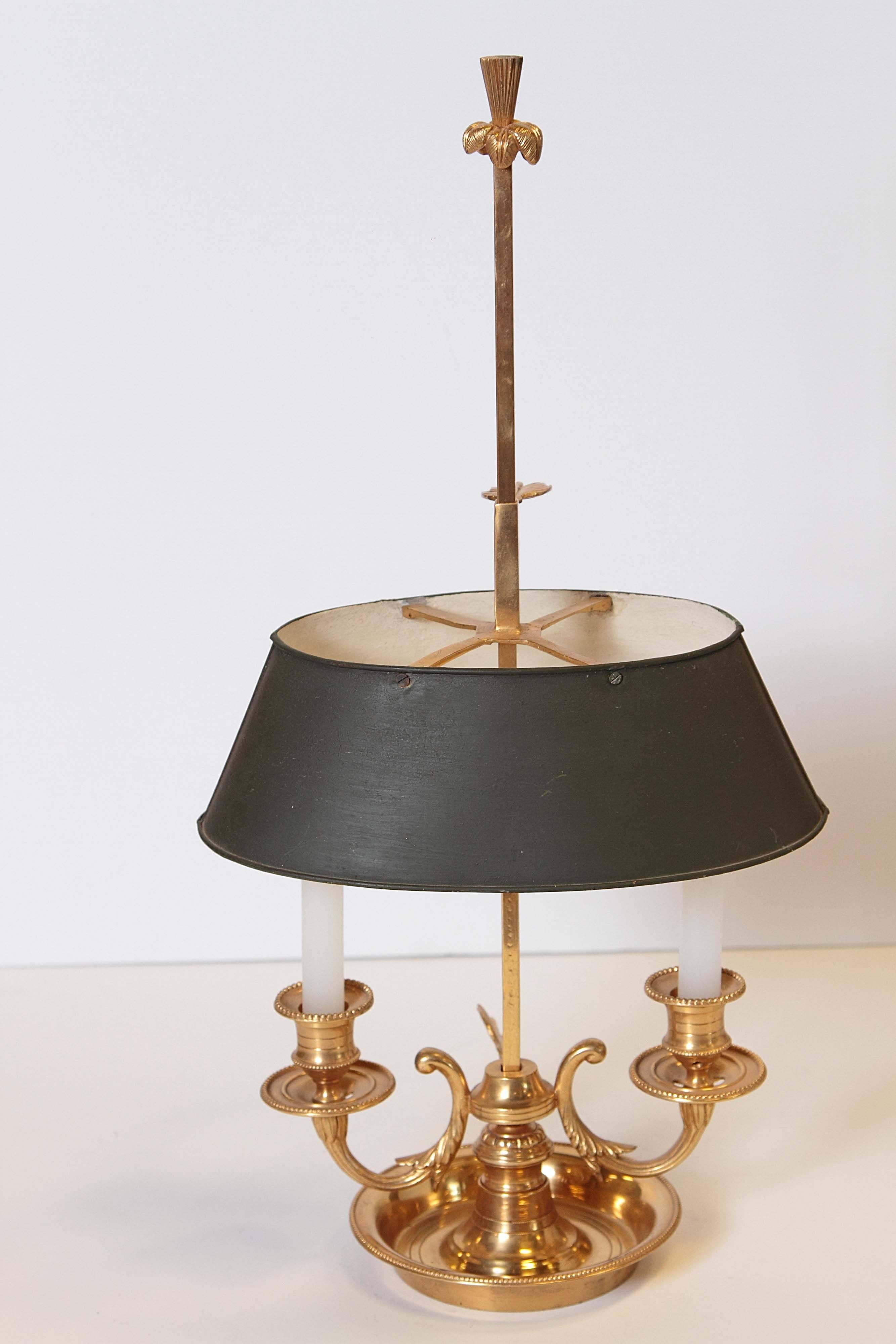 Bouillotte Lamp with Two Arms and Oval Shade For Sale 1
