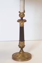French Charles X Bronze Column Lamp with Tole Shade
