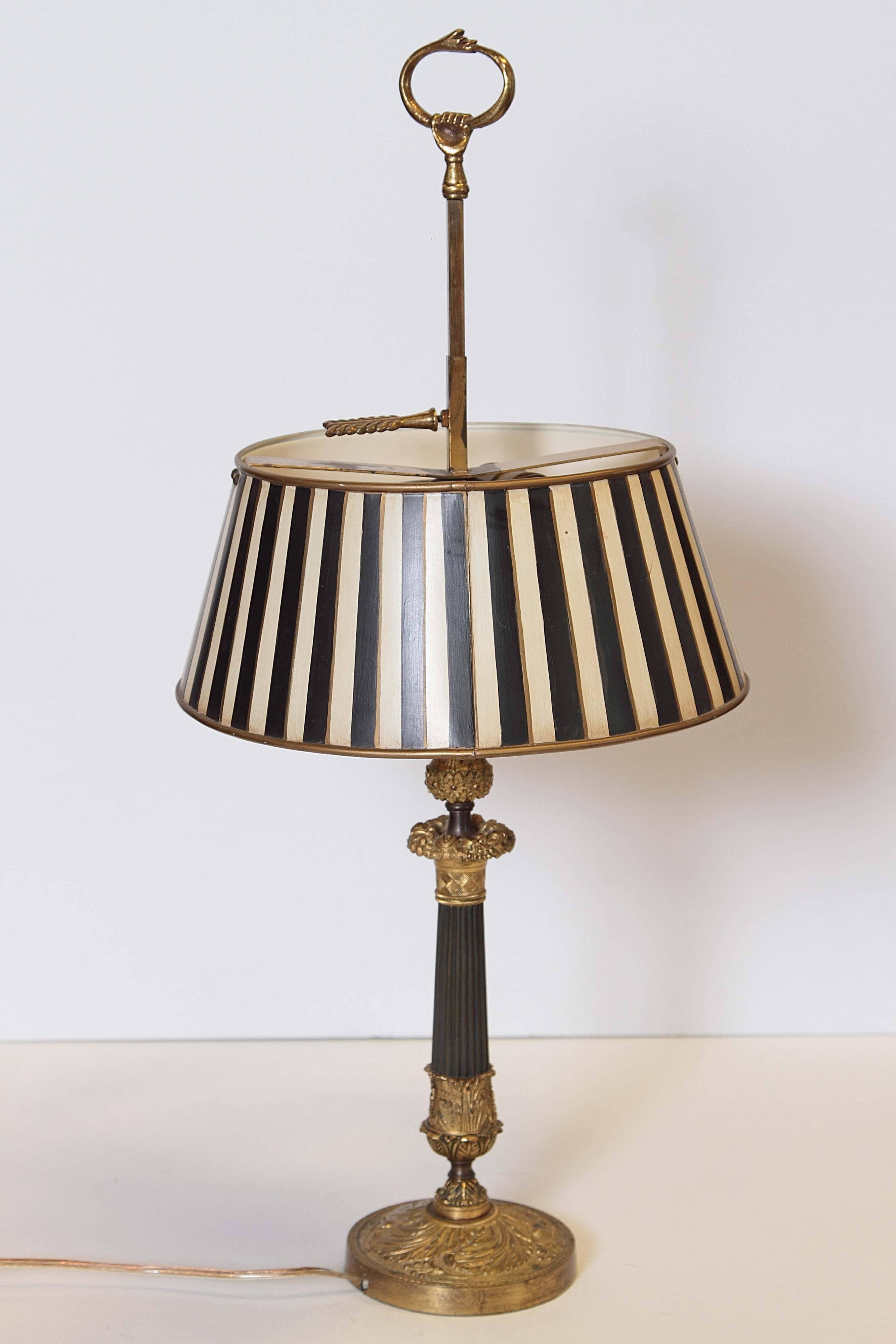 French Charles X Bronze Column Lamp with Tole Shade 3