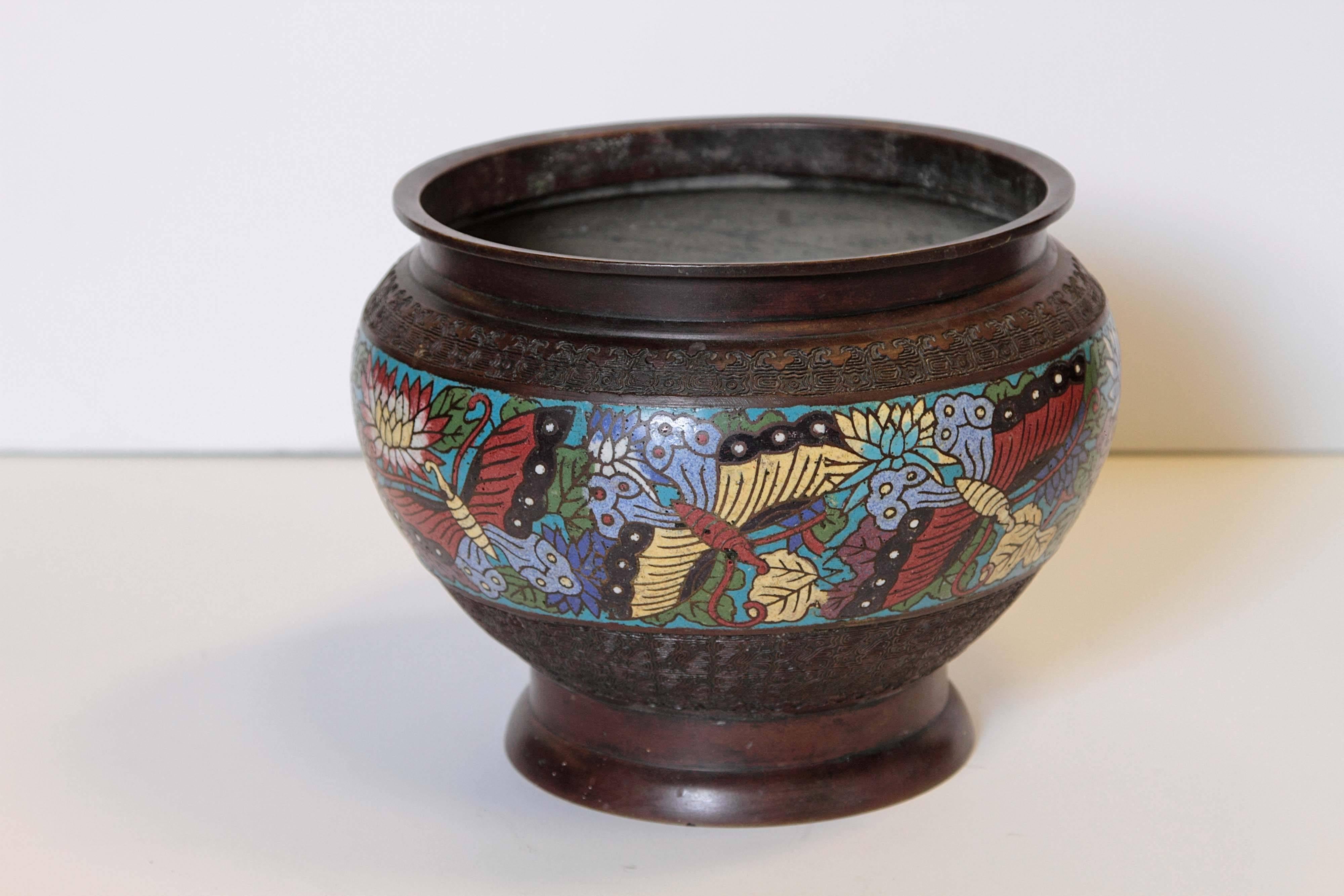Qing 19th Century Cloisonné Footed Jardiniere For Sale