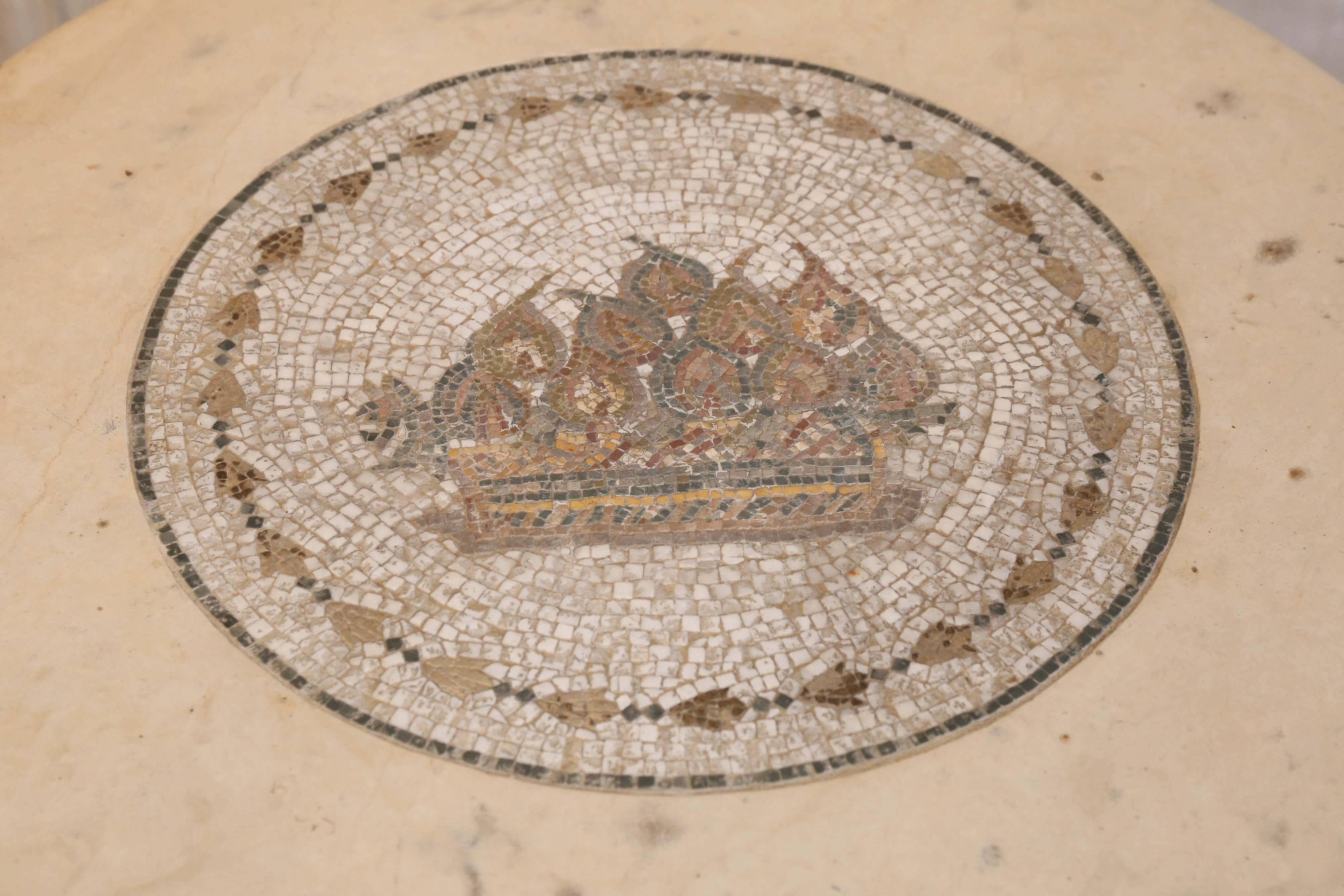 Classical Roman Pair of Mosaic Stone Top Iron Garden Tables