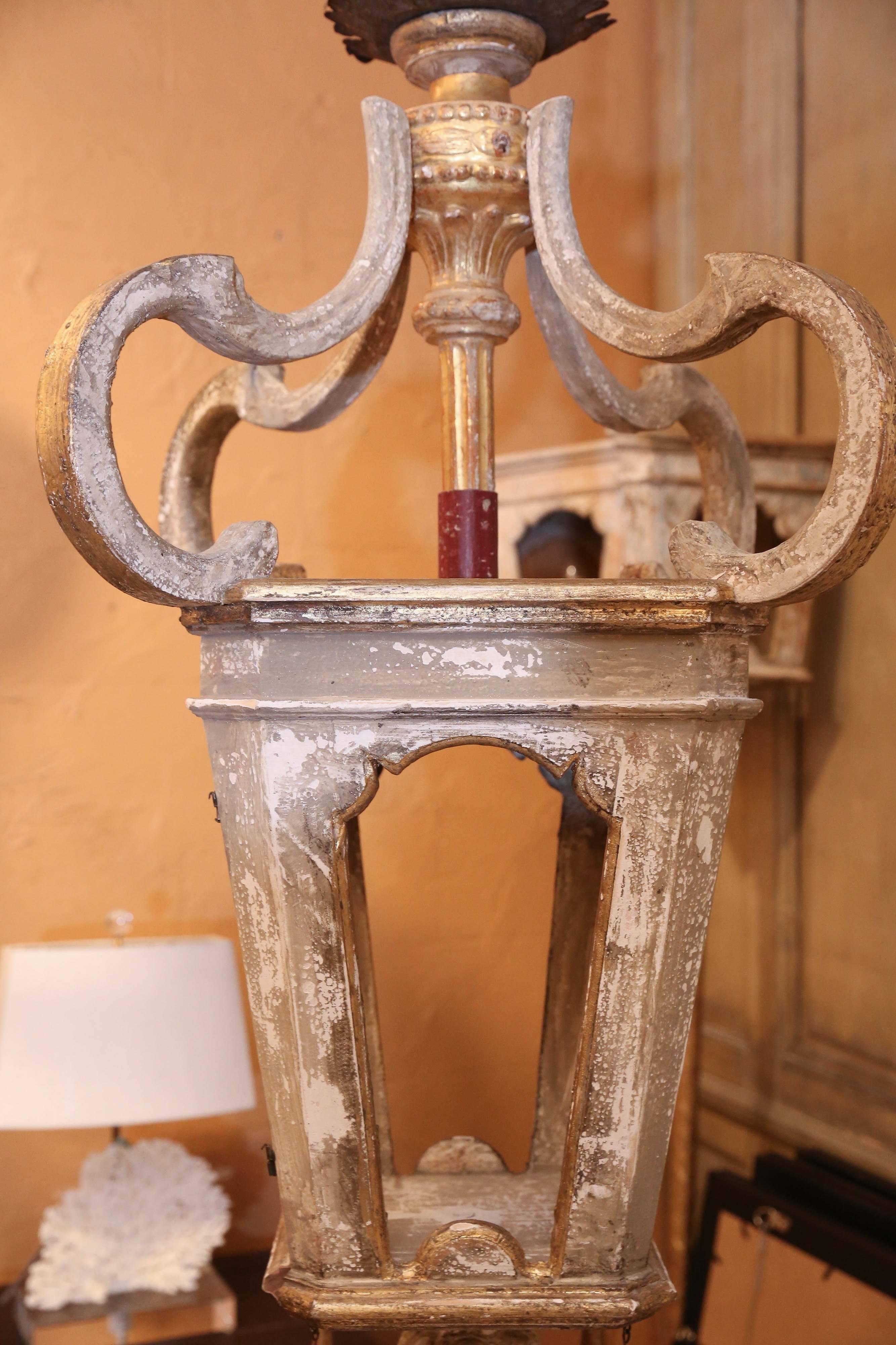Hand-Carved Large French Giltwood Lantern For Sale