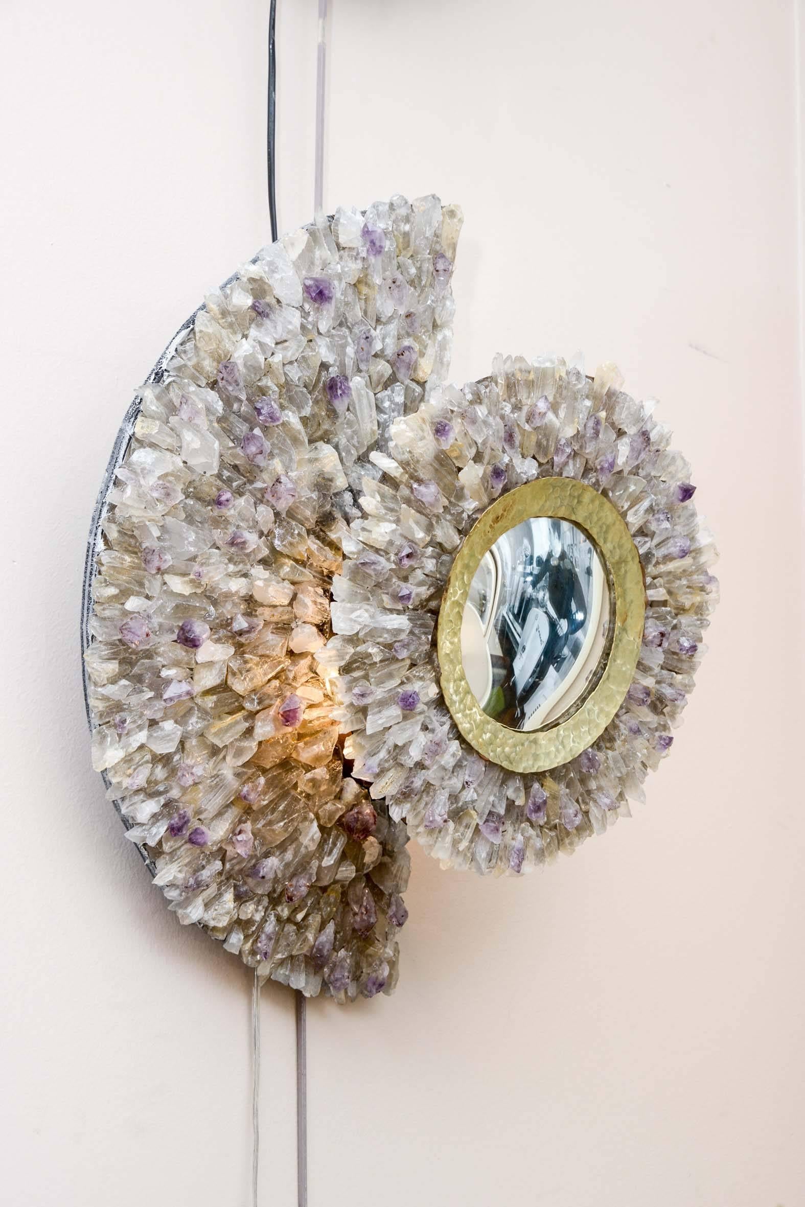 Modern Pair of Crystal Rock and Amethyst Sconces