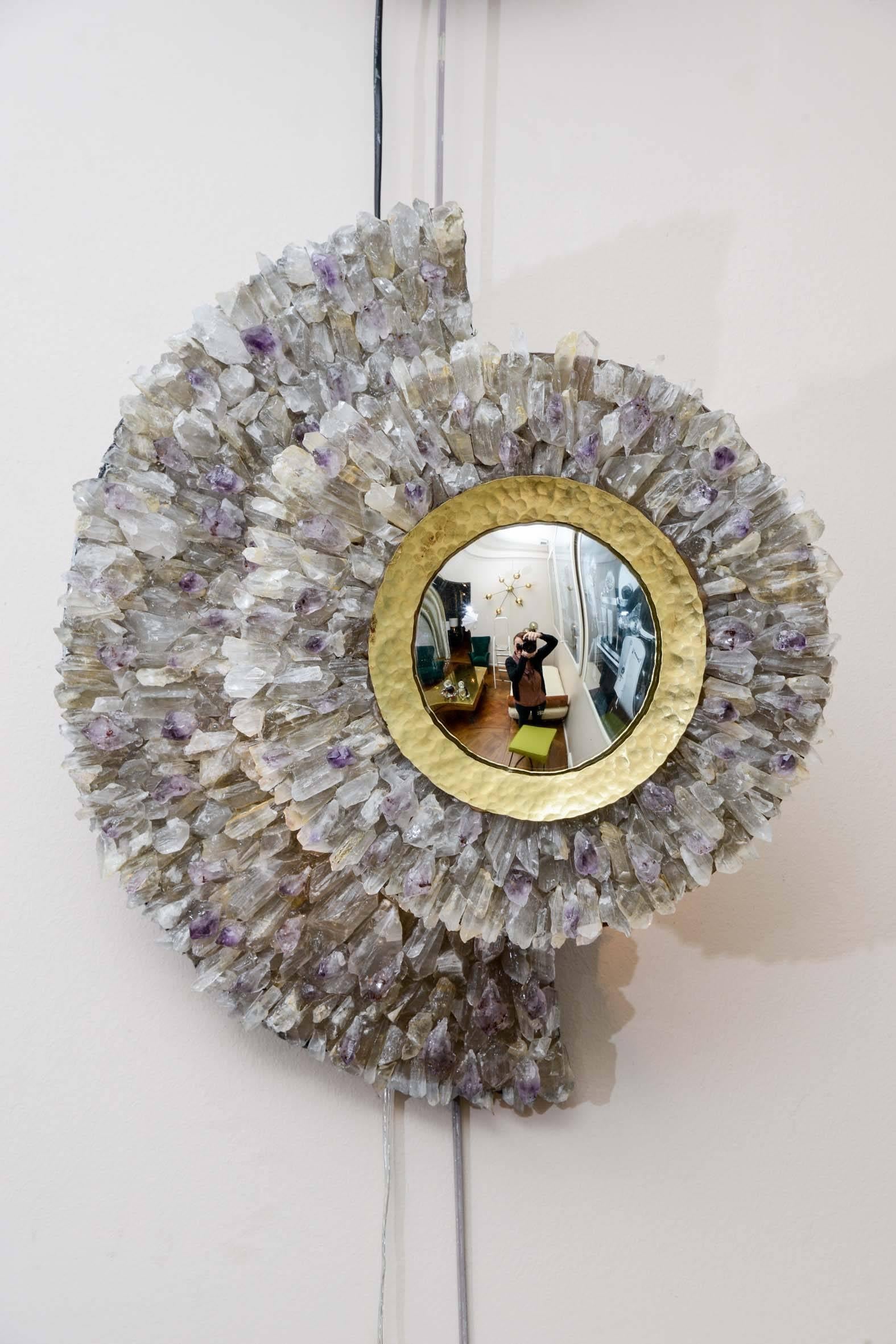 Contemporary Pair of Crystal Rock and Amethyst Sconces