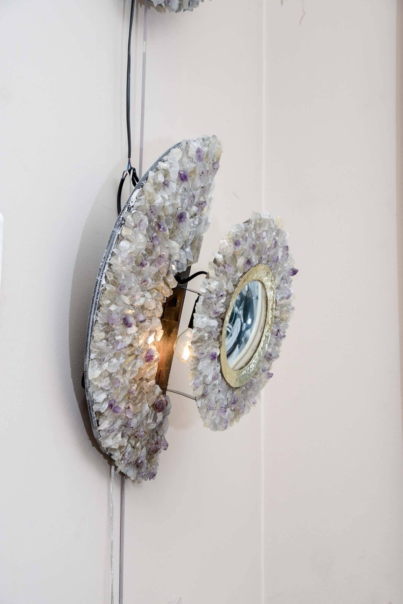 Pair of Crystal Rock and Amethyst Sconces 1