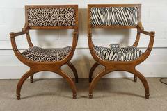 Pair of Empire Style Chairs in Faux Leopard and Zebra