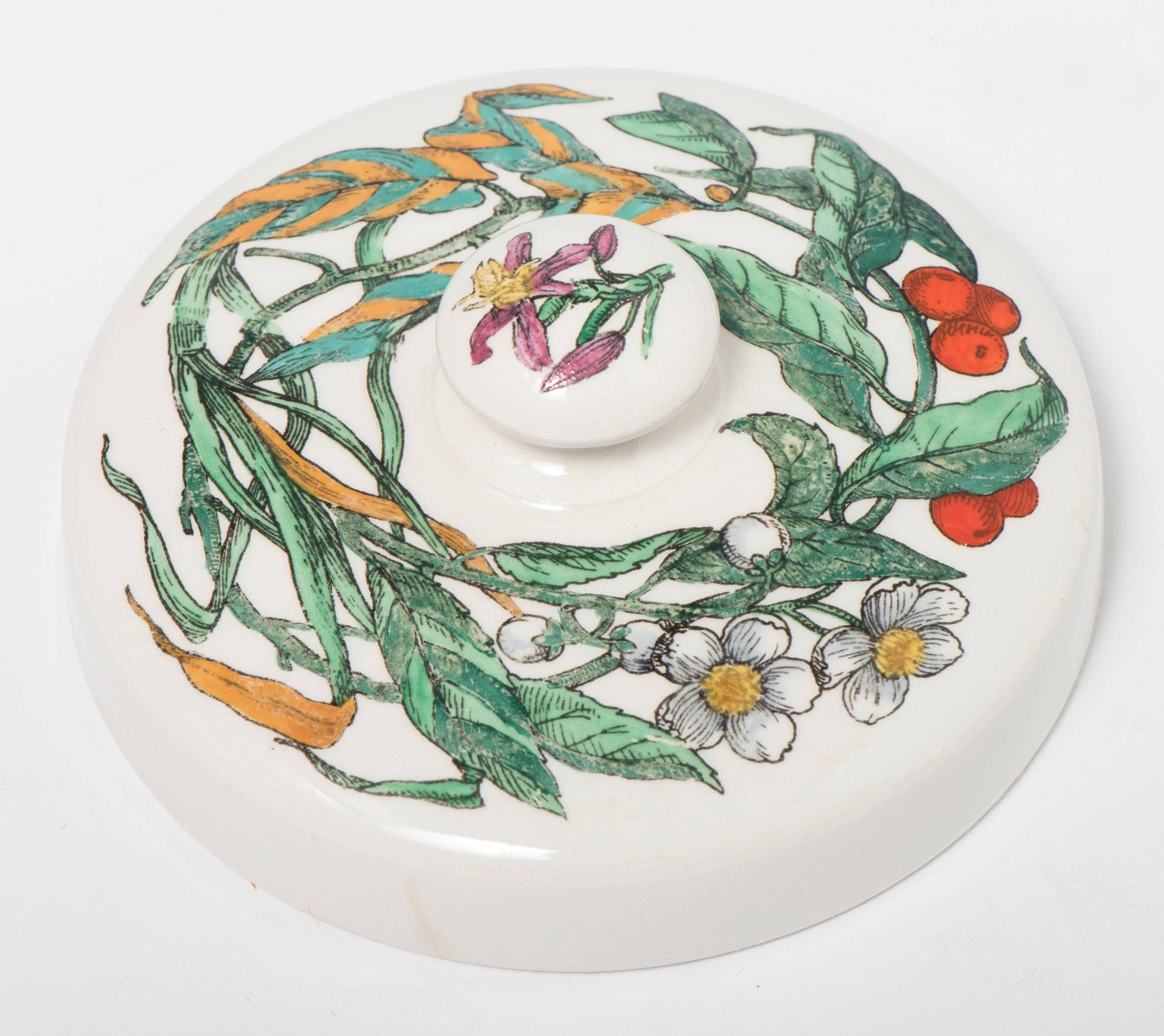Porcelain Piero Fornasetti porcelain tea jar with cover, Italy circa 1960 For Sale