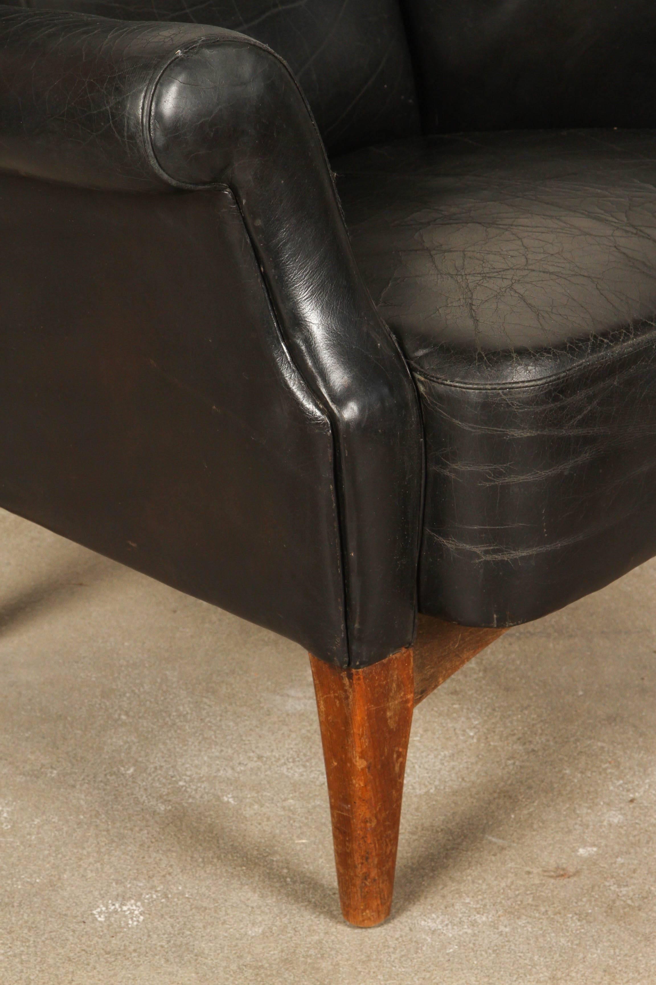 20th Century Black Leather Armchair by Finn Juhl