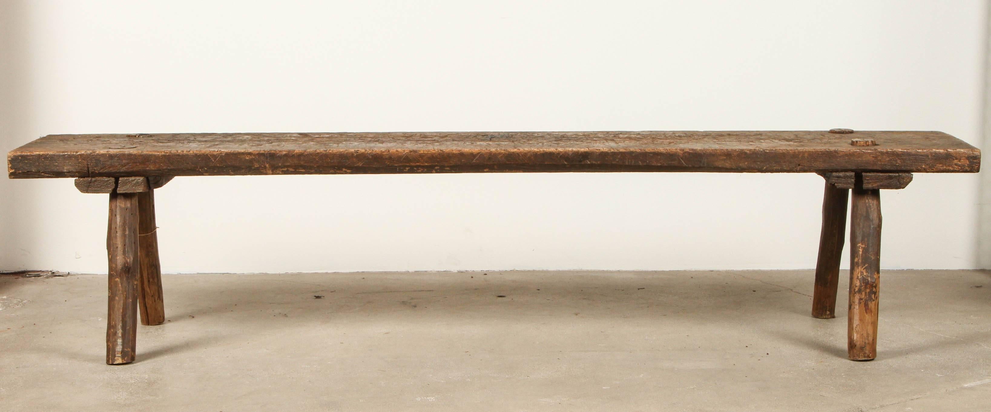 Italian long Primitive wood bench.