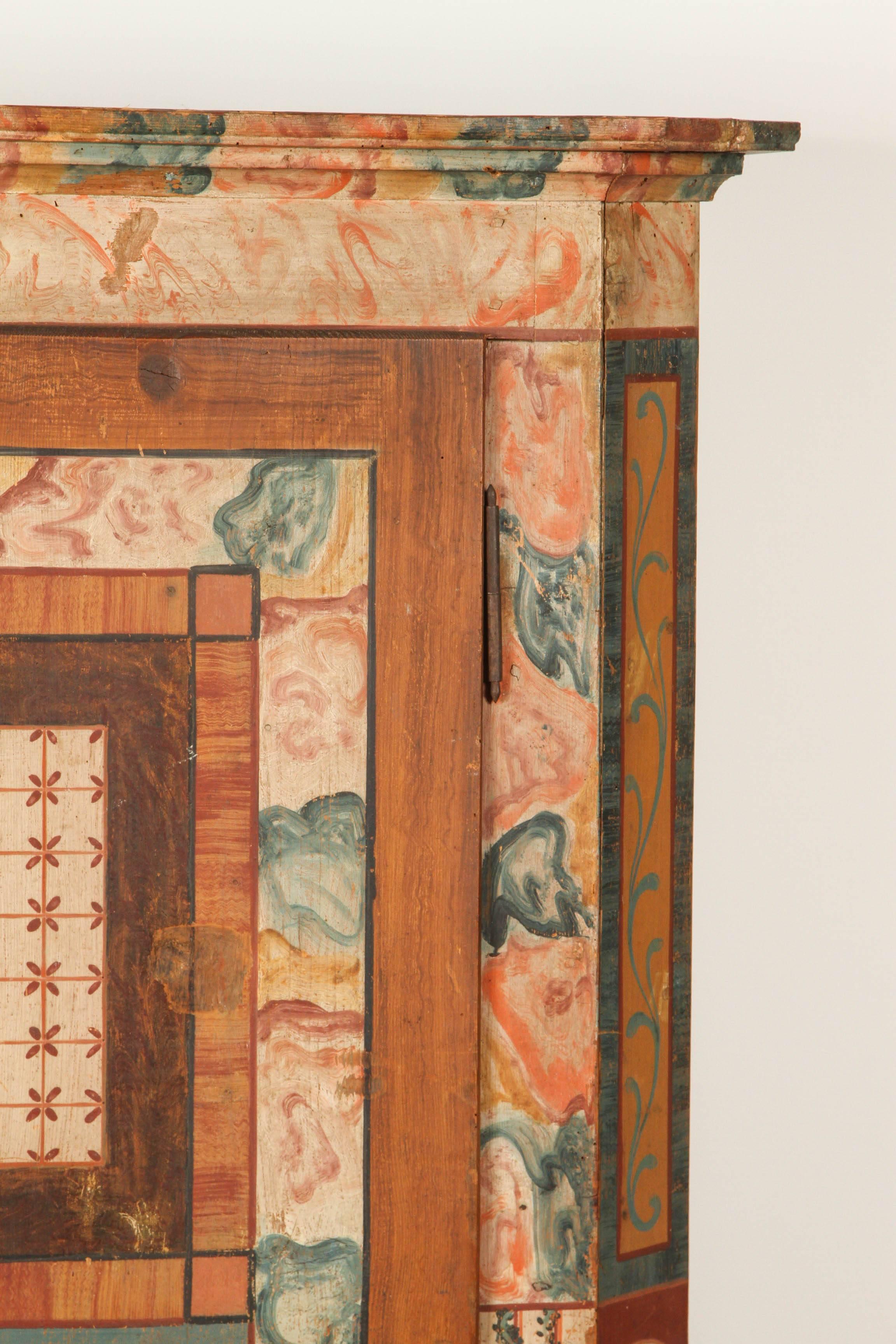 Folk Art Folk Style Hand-Painted Cabinet 
