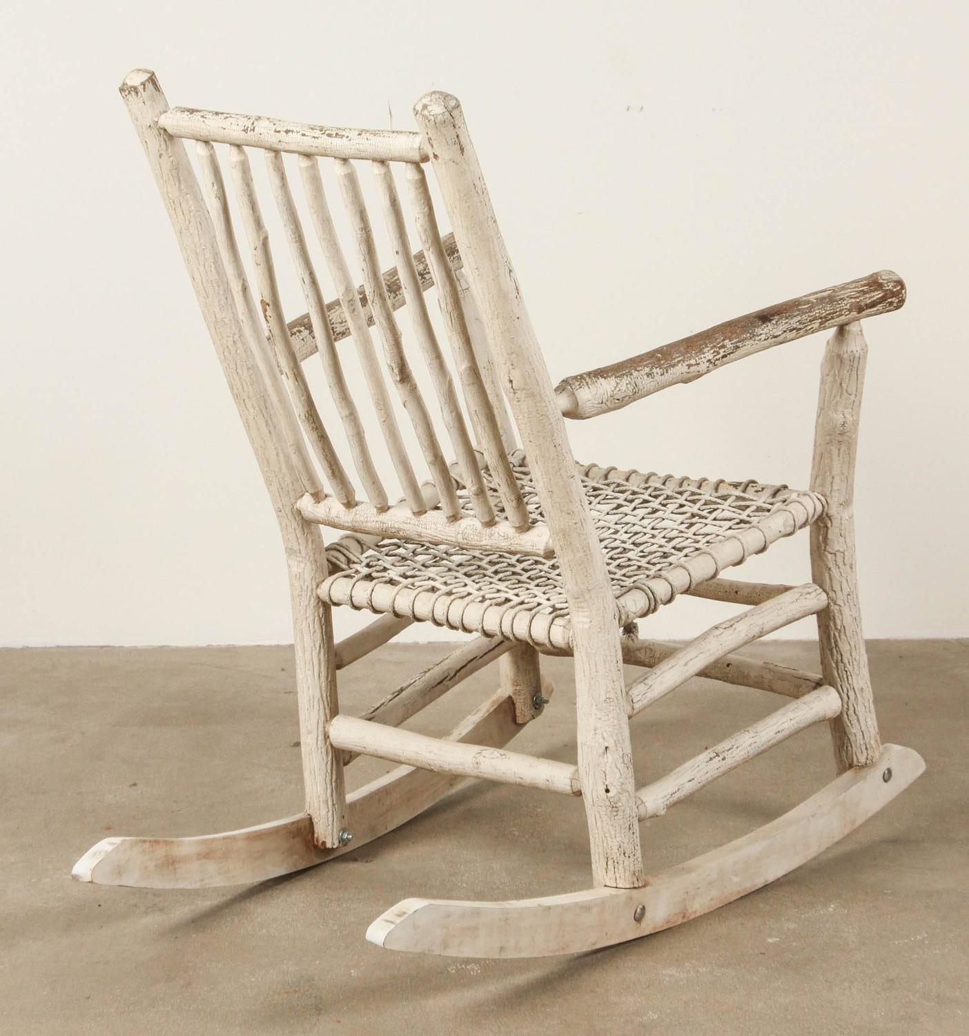 White Painted Rustic Rocking Chair For Sale at 1stdibs