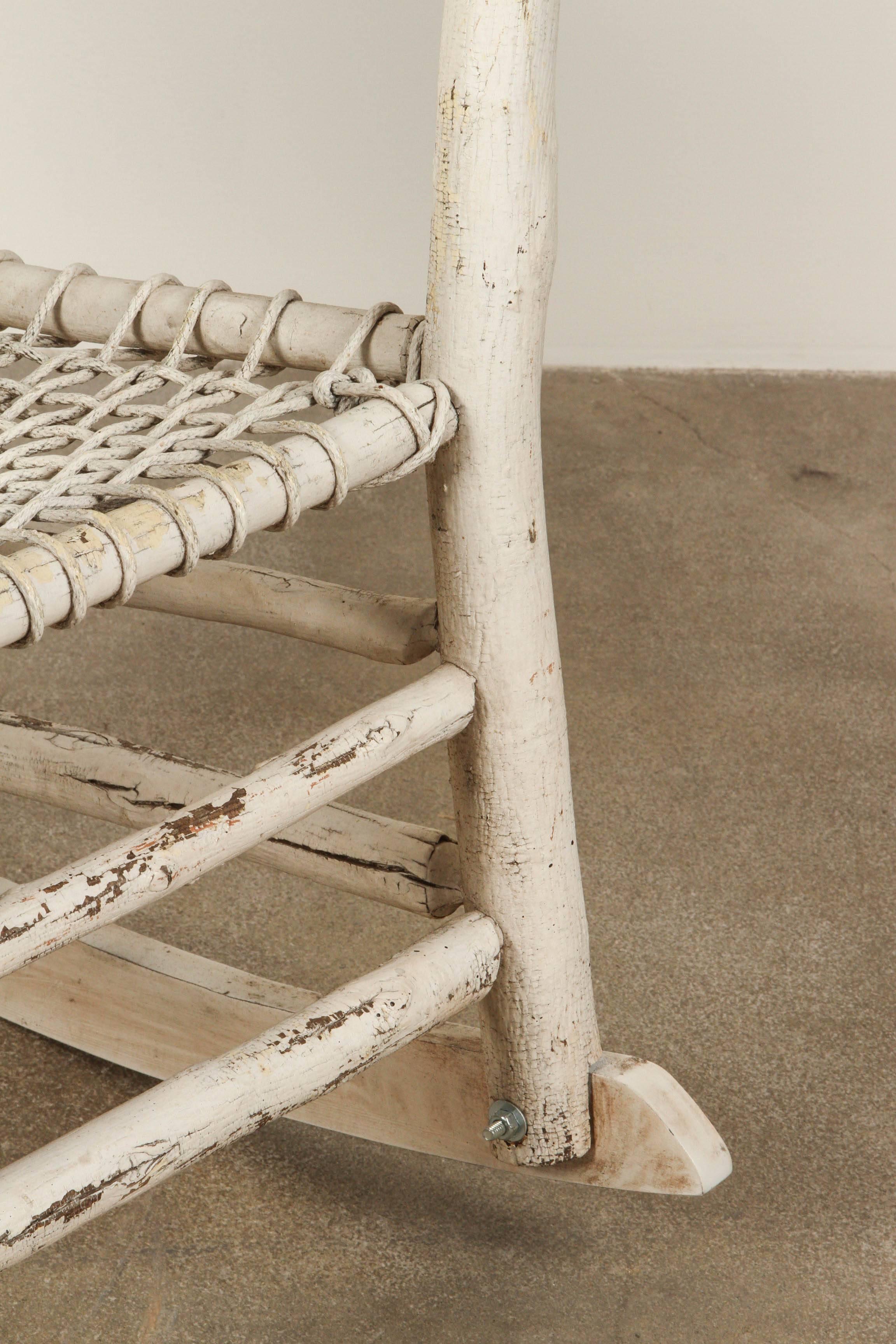White Painted Rustic Rocking Chair In Distressed Condition In Los Angeles, CA