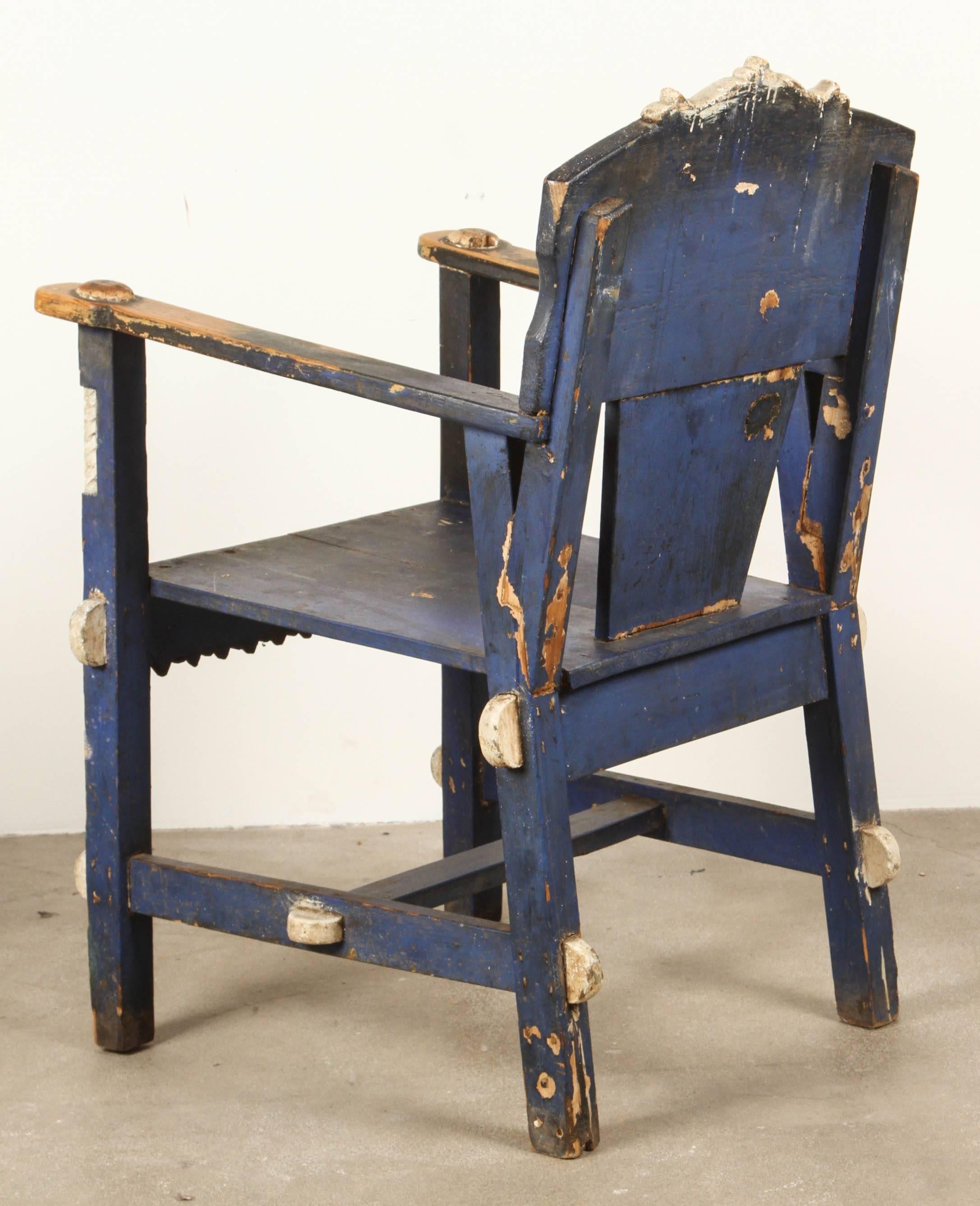 20th Century Mexican Blue Painted Chairs with Tuilips