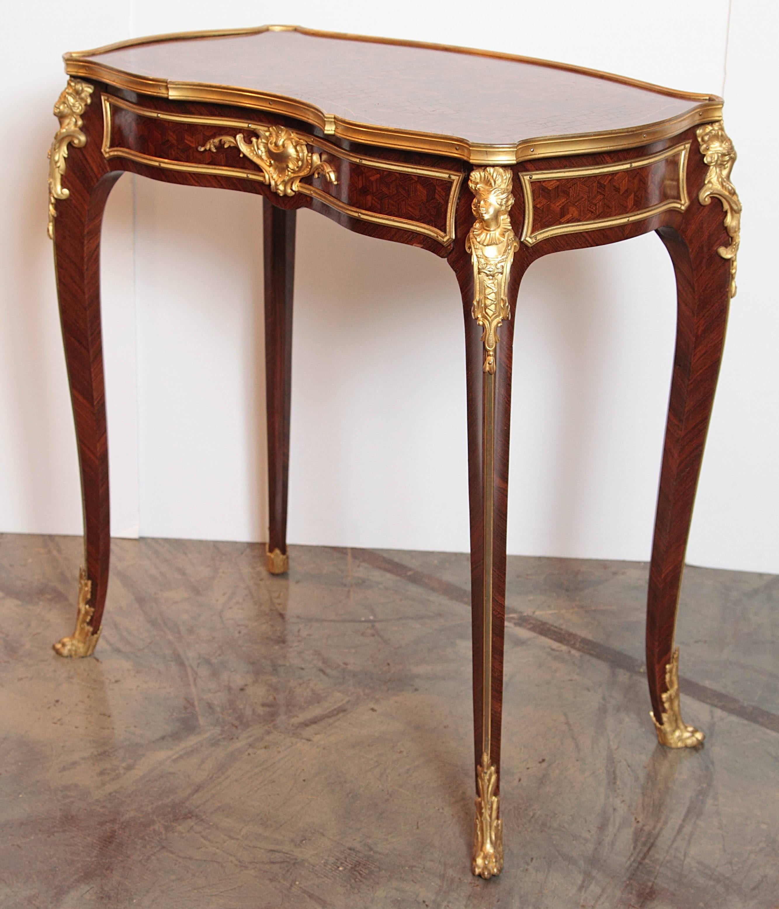 Louis XV 19th Century Parquetry Kingwood and Gilt Bronze Table by P Sormani For Sale