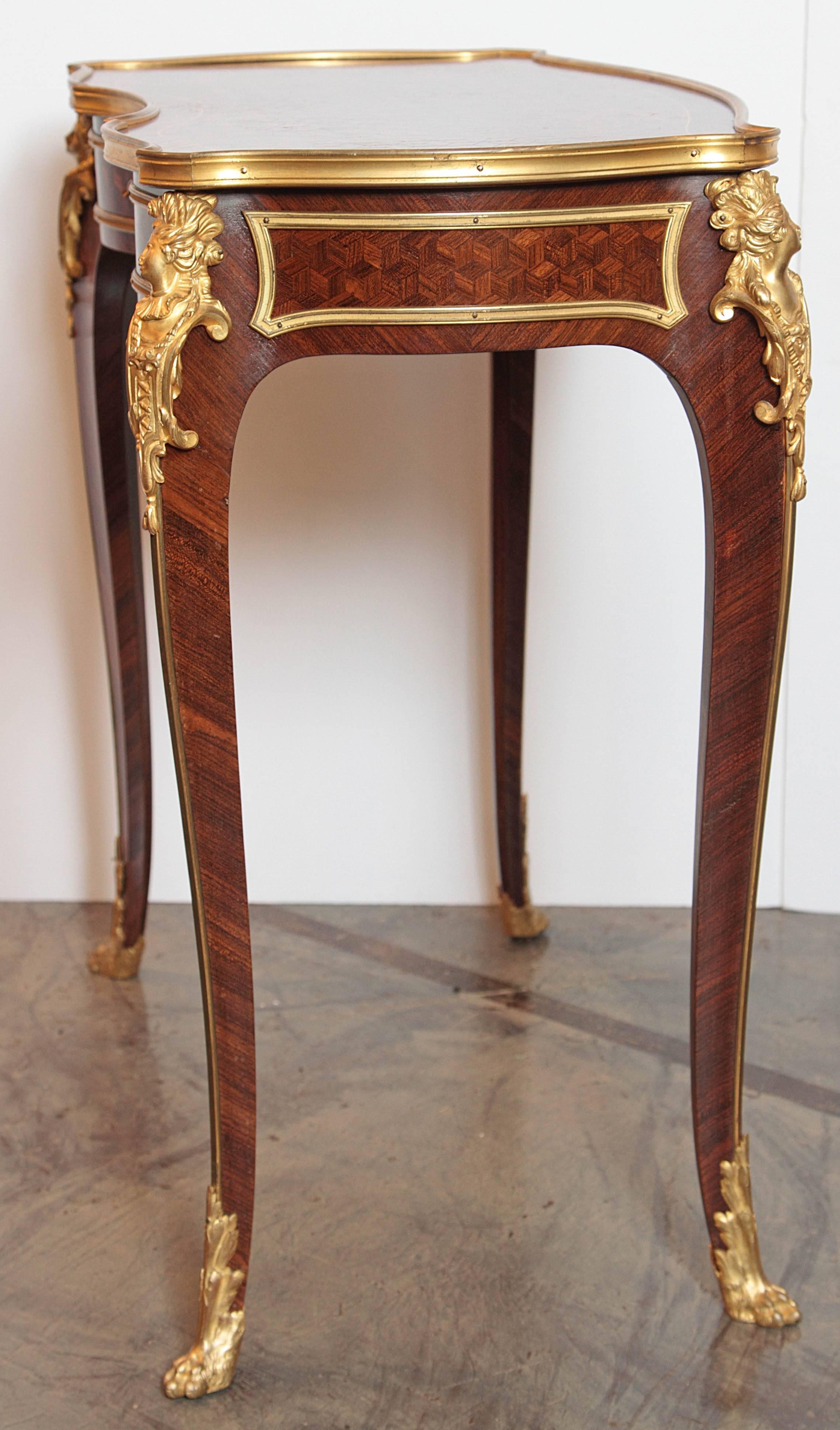 European 19th Century Parquetry Kingwood and Gilt Bronze Table by P Sormani For Sale