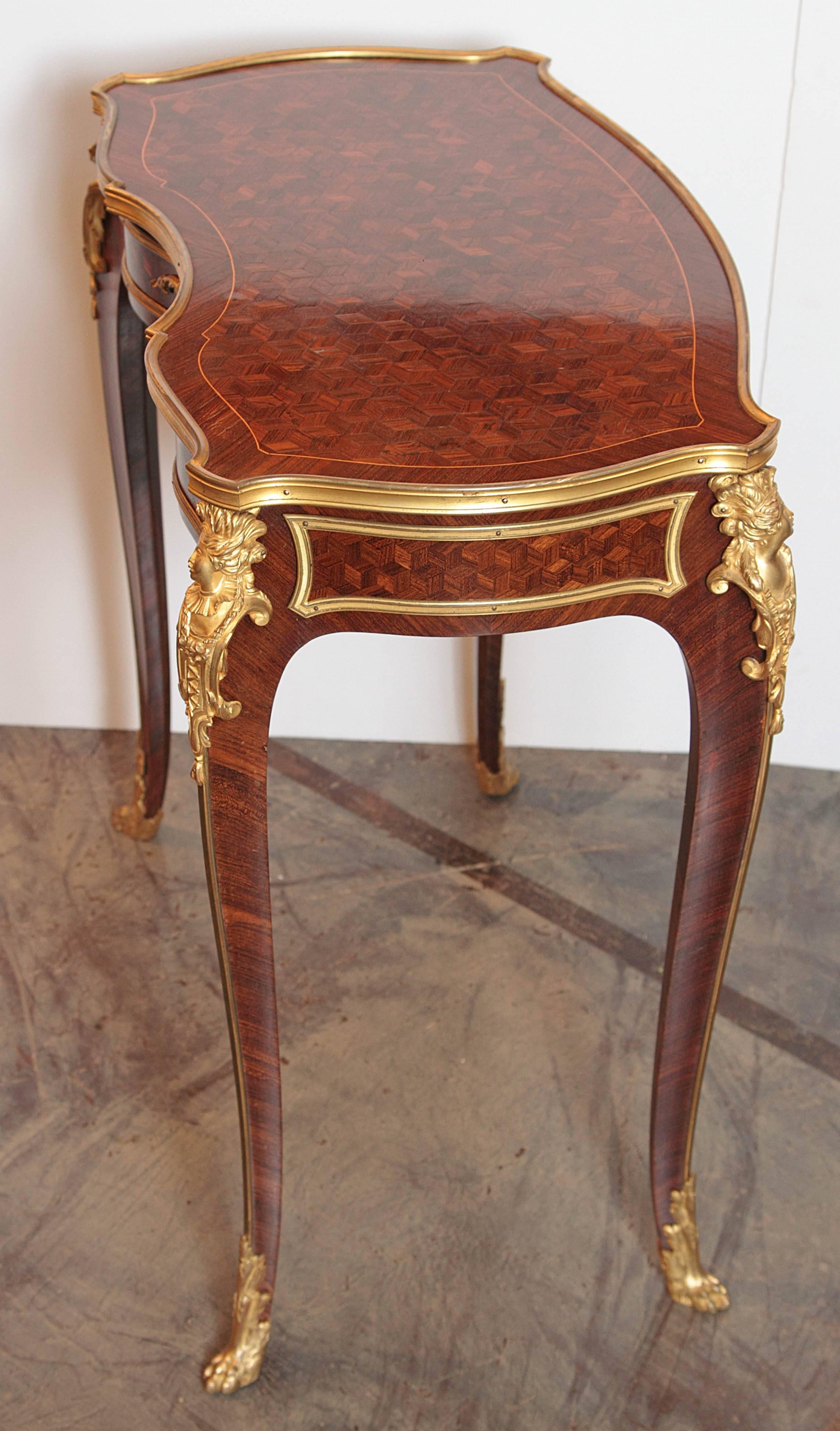 19th Century Parquetry Kingwood and Gilt Bronze Table by P Sormani In Excellent Condition For Sale In Dallas, TX