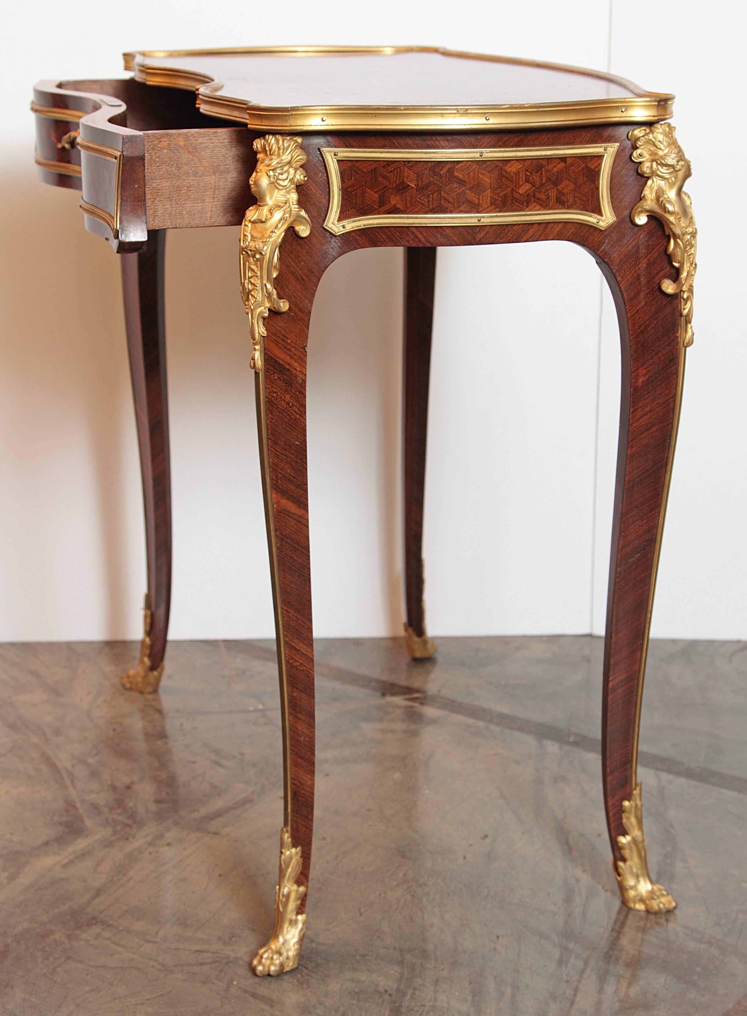 19th Century Parquetry Kingwood and Gilt Bronze Table by P Sormani For Sale 2