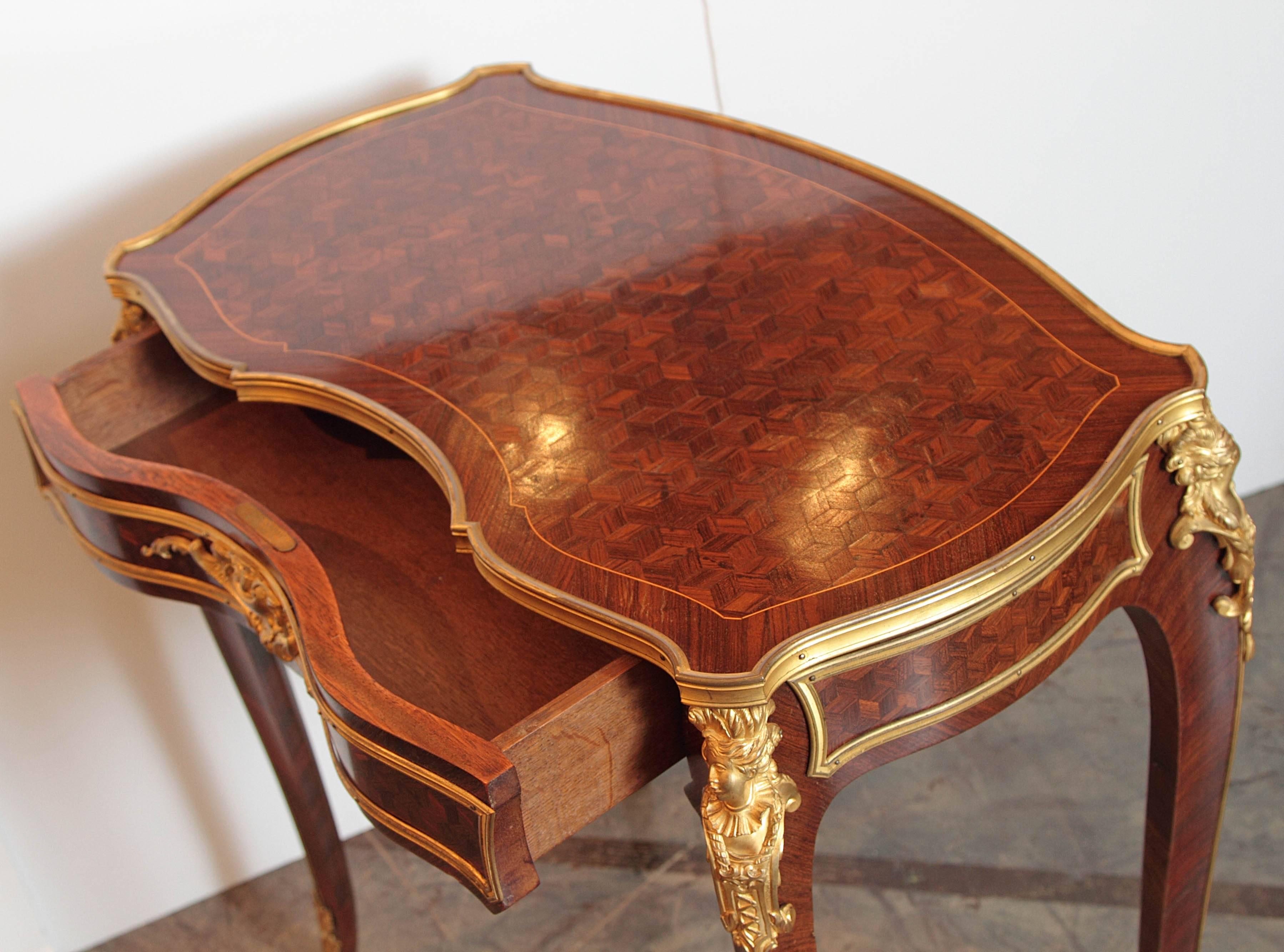 19th Century Parquetry Kingwood and Gilt Bronze Table by P Sormani For Sale 3
