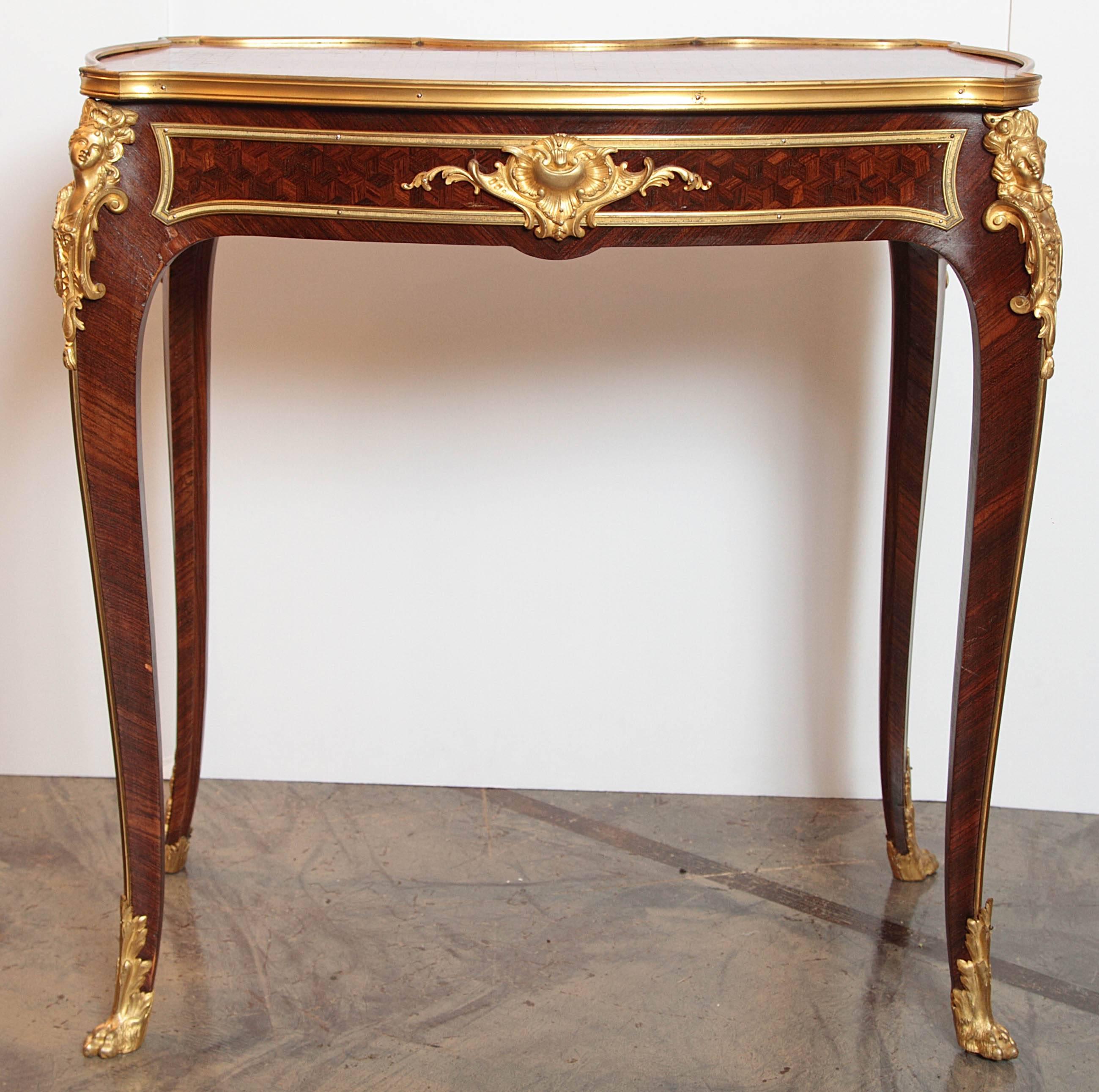 19th Century Parquetry Kingwood and Gilt Bronze Table by P Sormani For Sale 5
