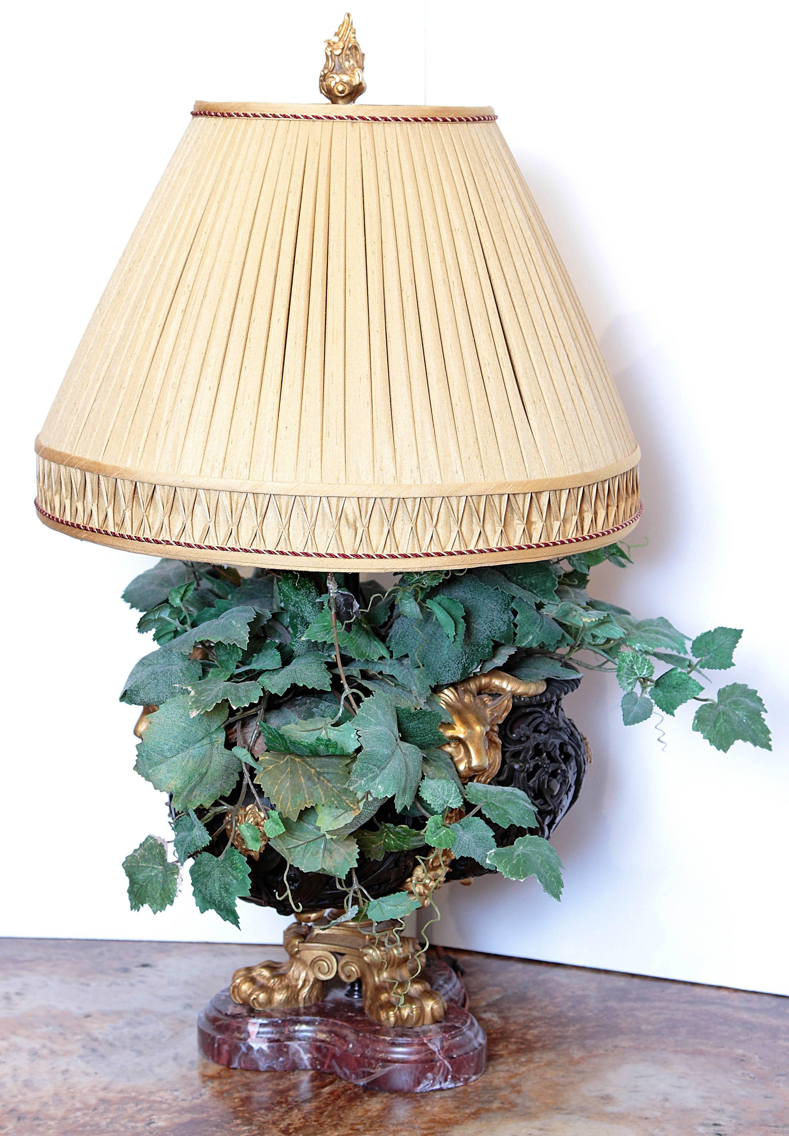 Empire 19th Century Patinated and Gilt Bronze Planter, Made into Lamp