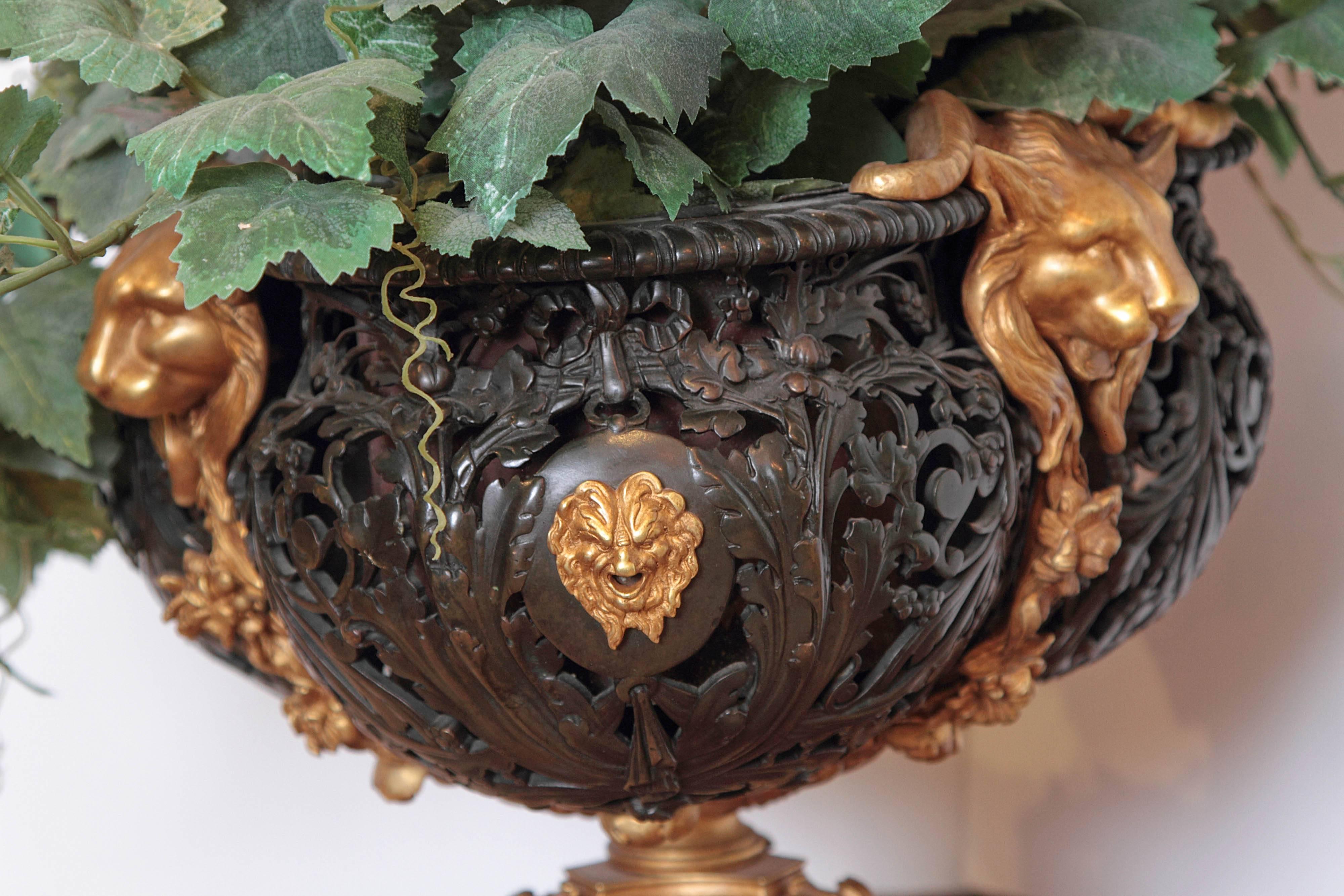 19th Century Patinated and Gilt Bronze Planter, Made into Lamp In Excellent Condition In Dallas, TX
