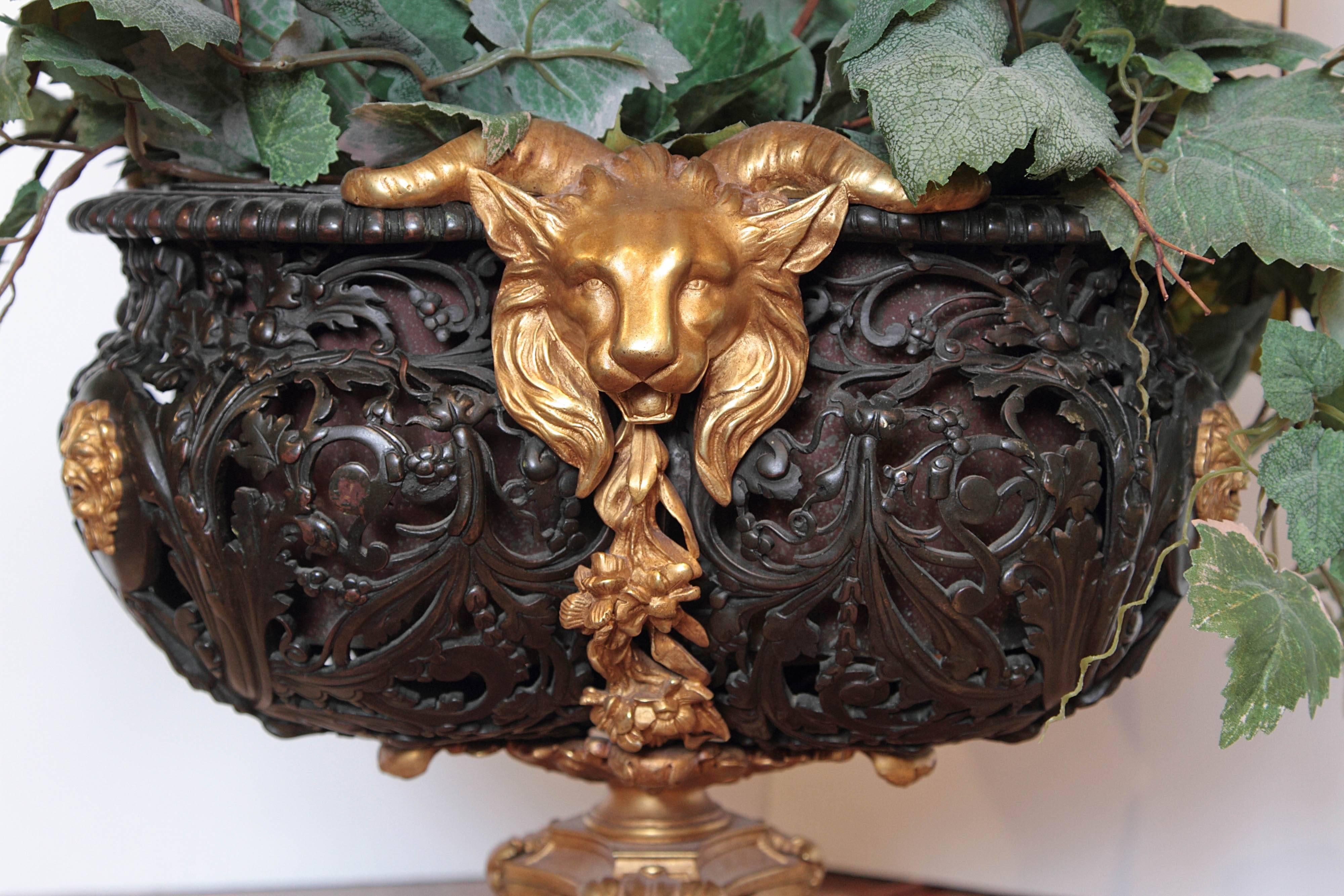 19th Century Patinated and Gilt Bronze Planter, Made into Lamp 4
