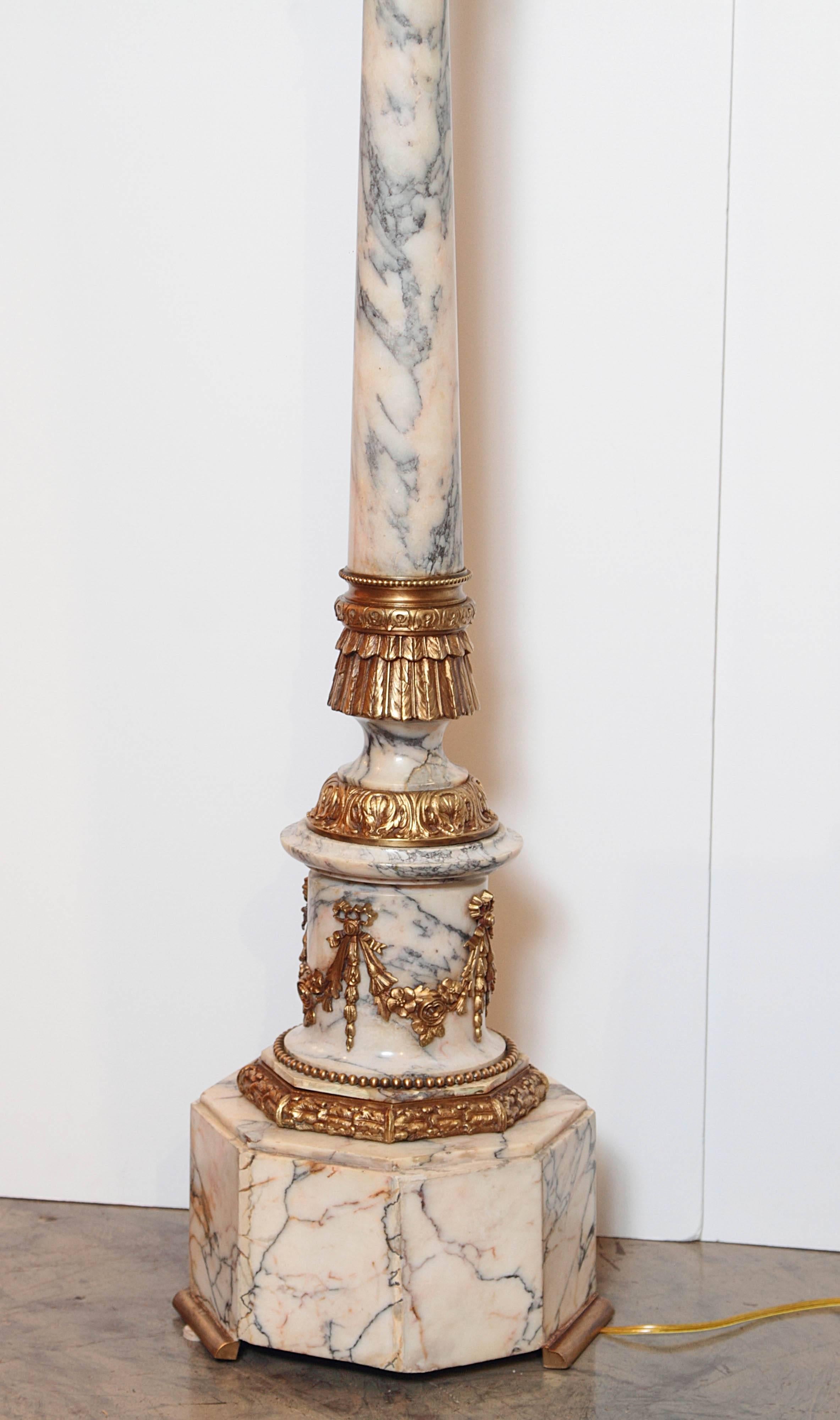 Late 19th Century French Louis XVI Marble and Gilt Bronze Column Floor Lamp 1