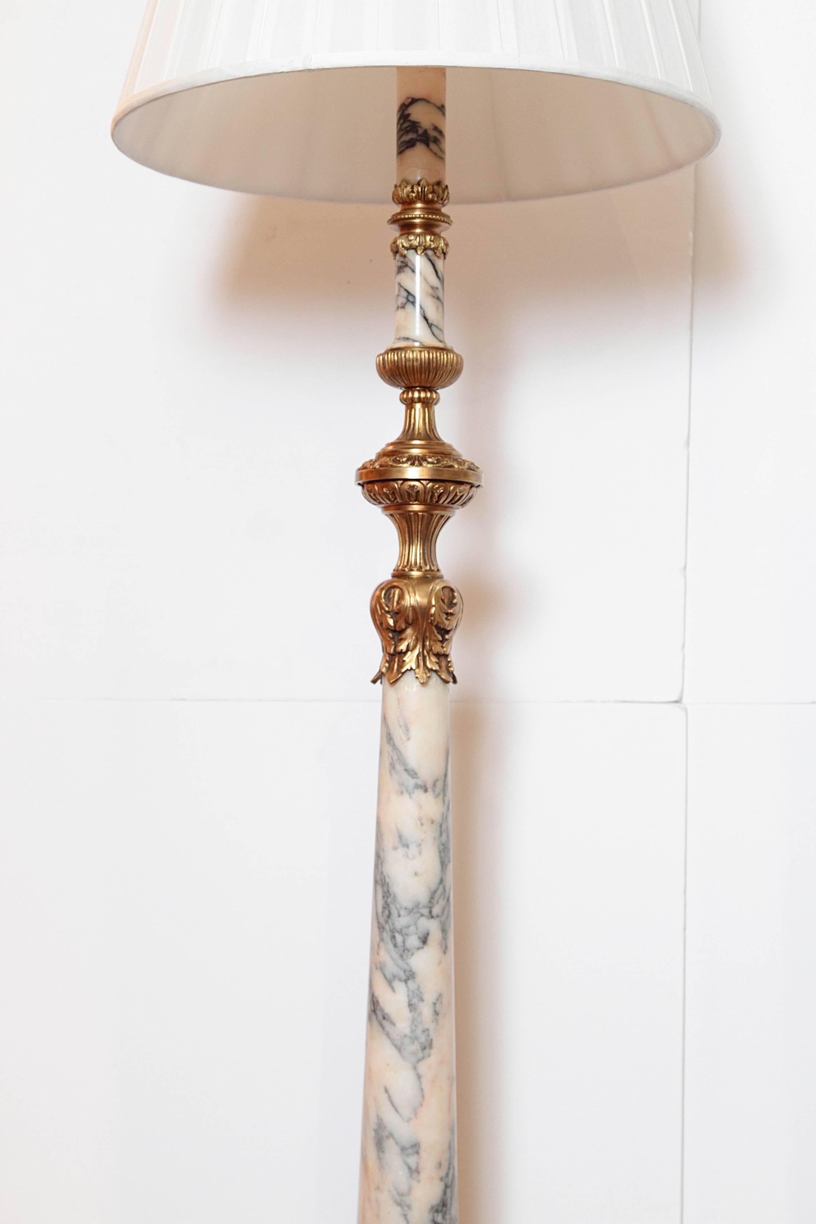 Late 19th Century French Louis XVI Marble and Gilt Bronze Column Floor Lamp 2